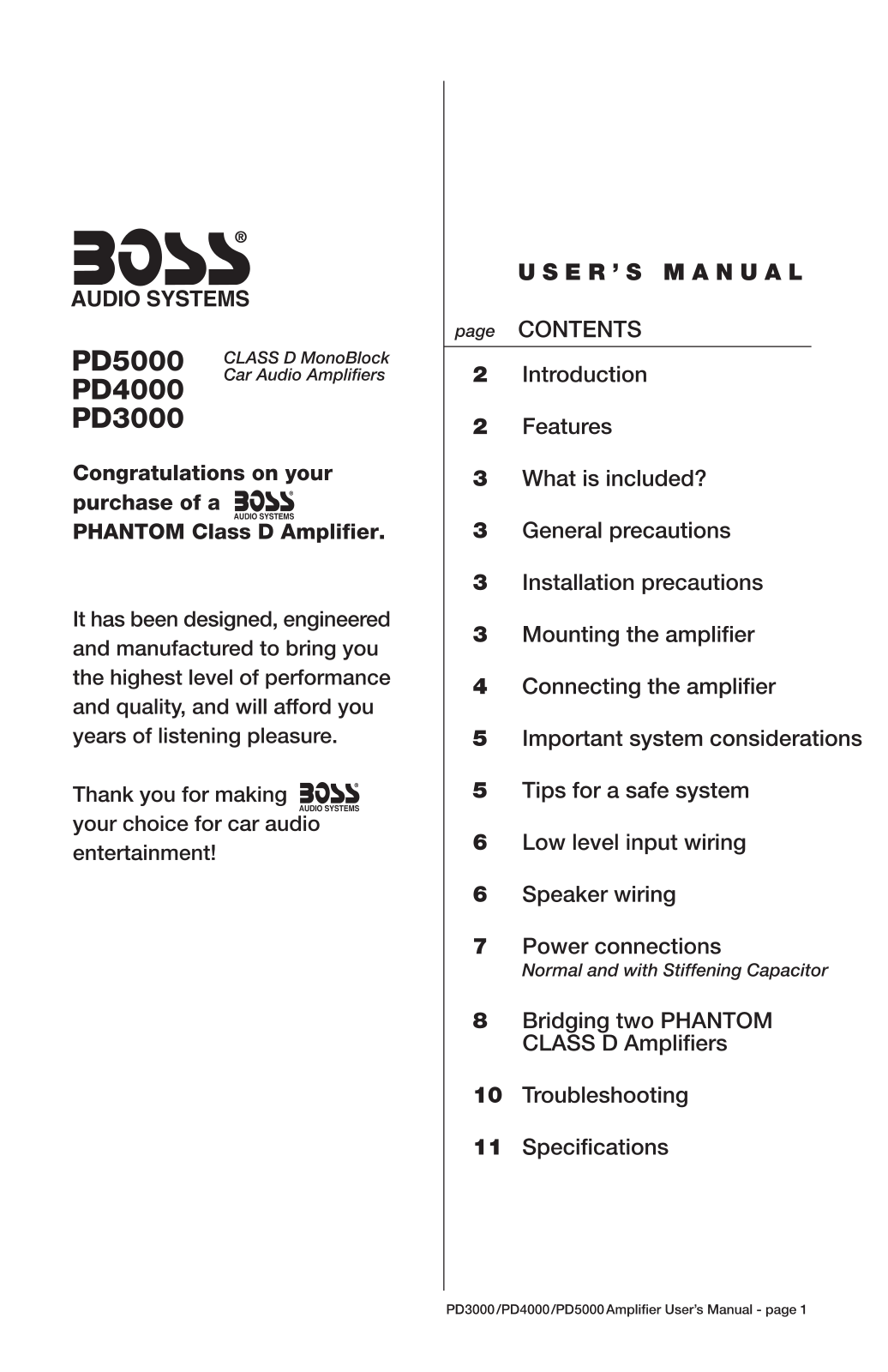 Boss Audio PHANTOM PD3000, PHANTOM PD4000, PHANTOM PD5000 User Manual