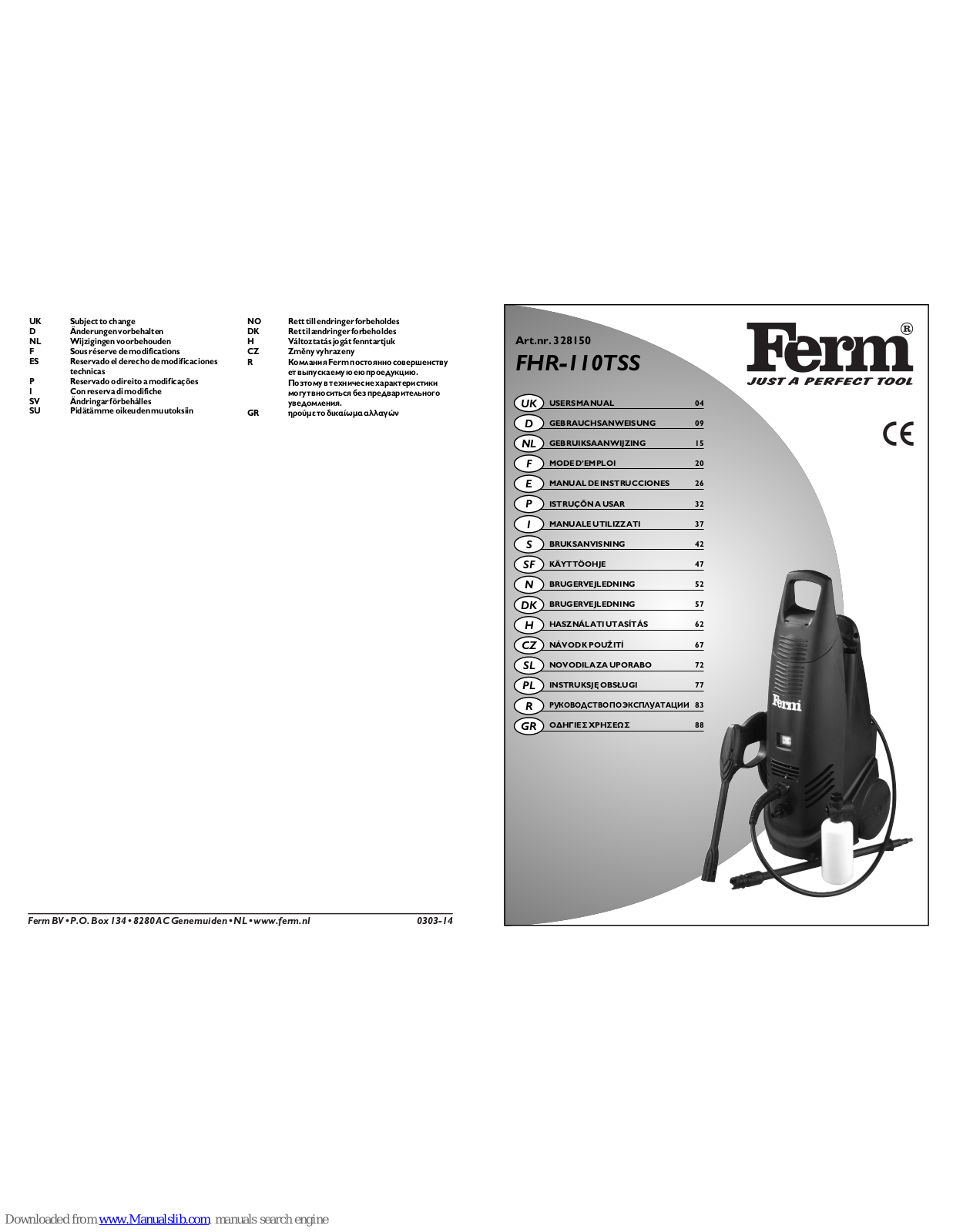 Ferm 328150, FHR-110TSS, 328105, FHR-100A User Manual