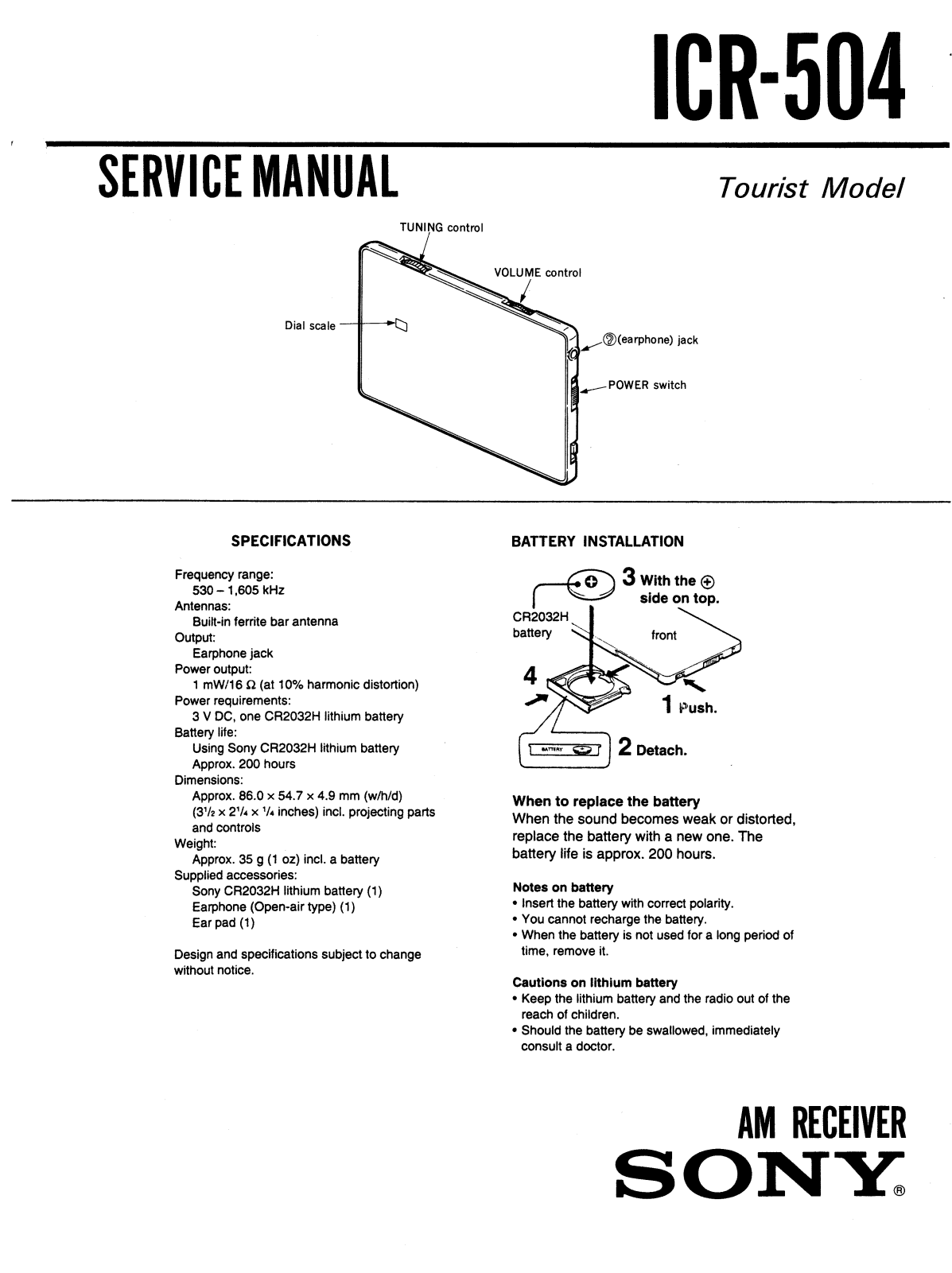 Sony ICR-504 Service manual