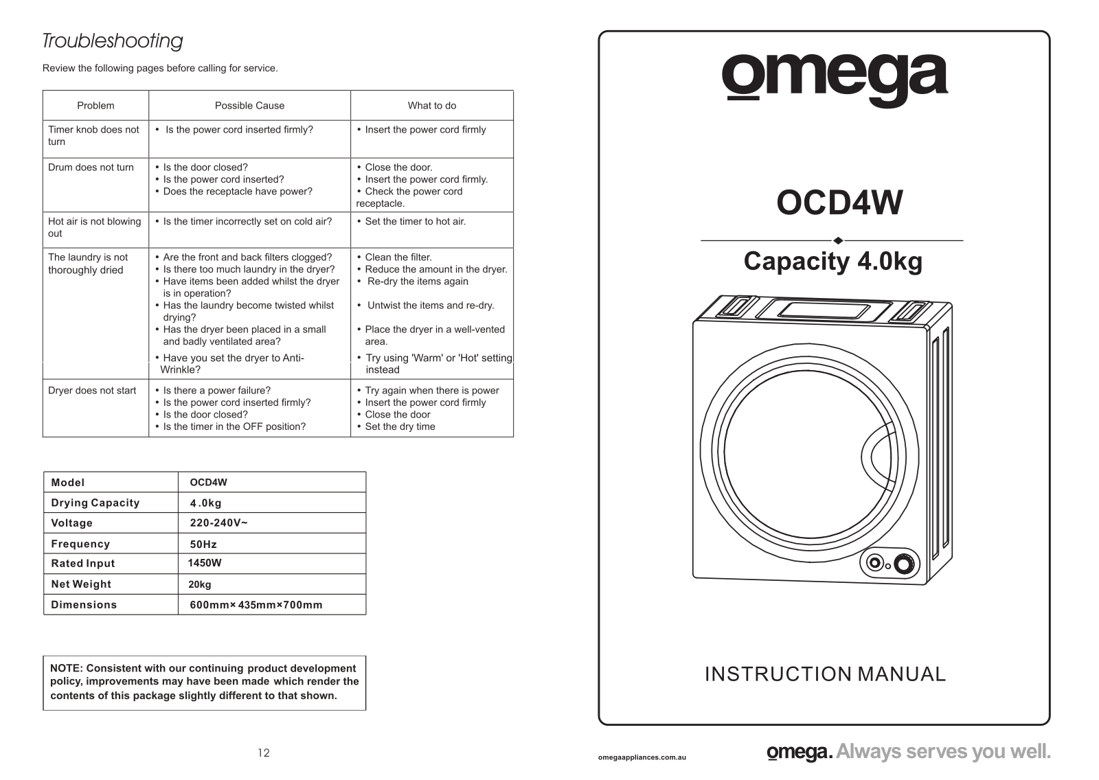 Omega OCD4W User Manual