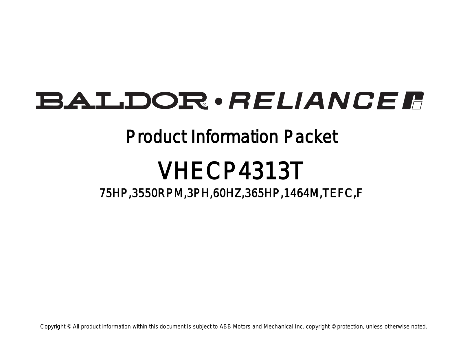 Baldor VHECP4313T Product Information Sheet