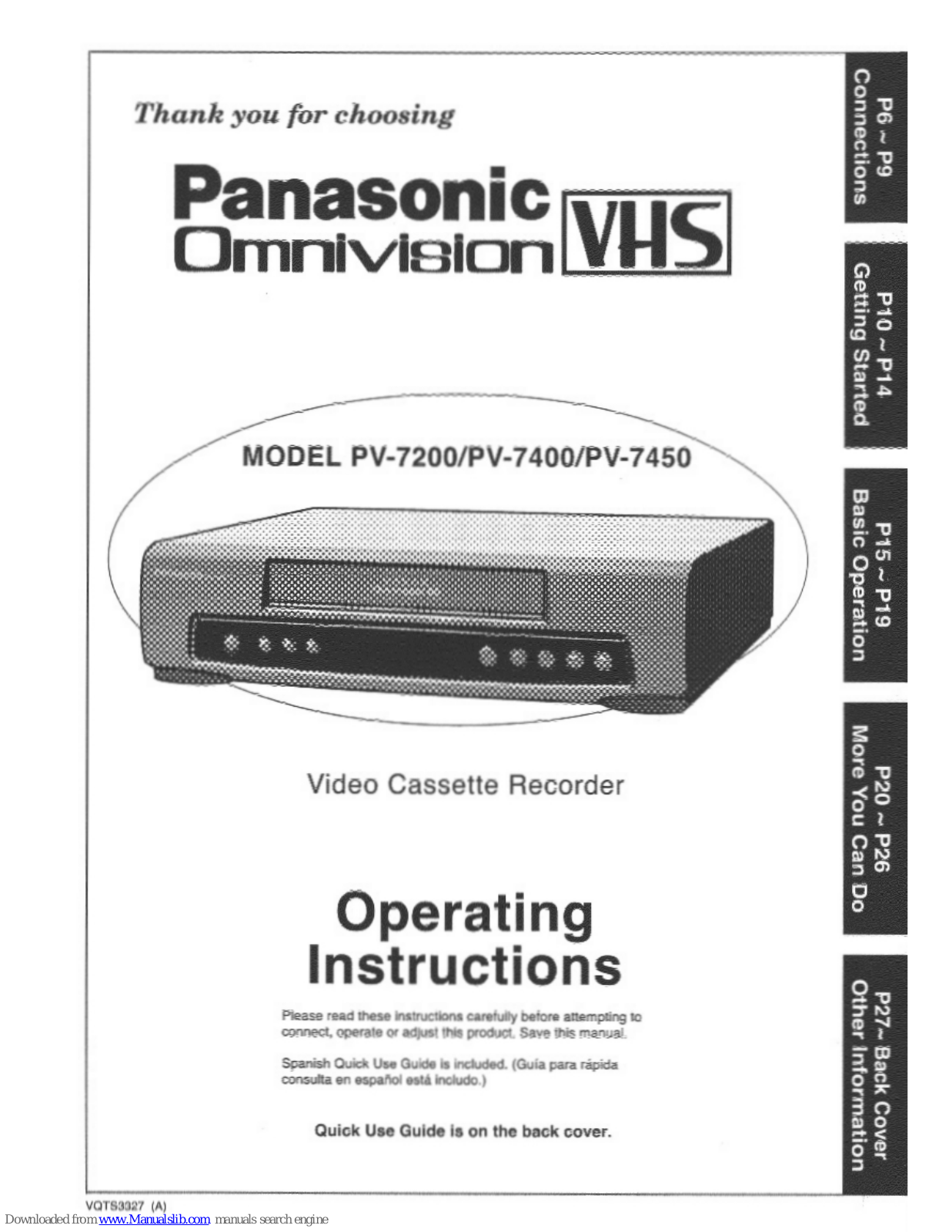 Panasonic Omnivision PV-7200, Omnivision PV-7450, Omnivision PV-7400 Operating Instructions Manual