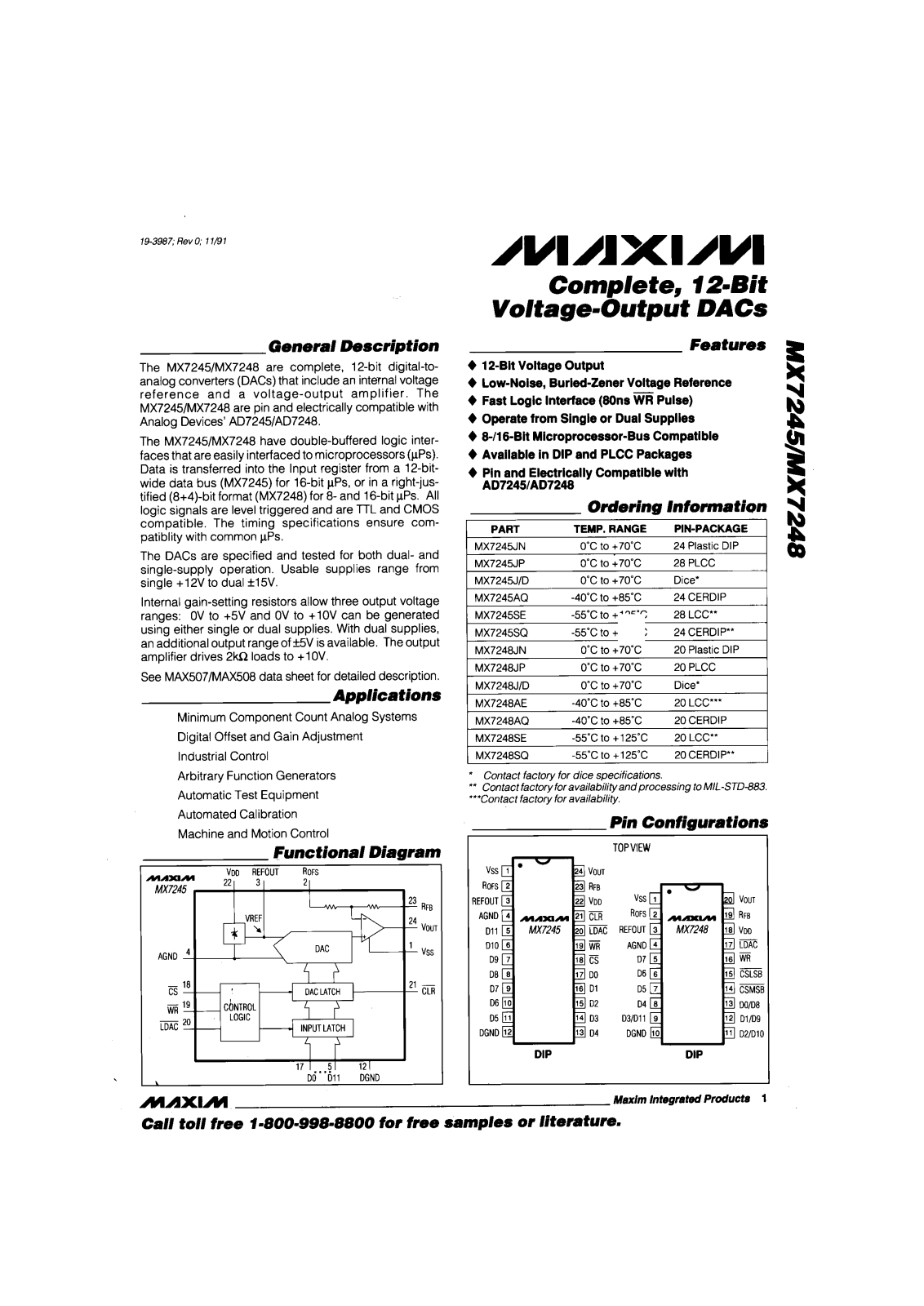 Maxim MX7245AQ, MX7245JP, MX7245SE, MX7245SQ, MX7248AE Datasheet