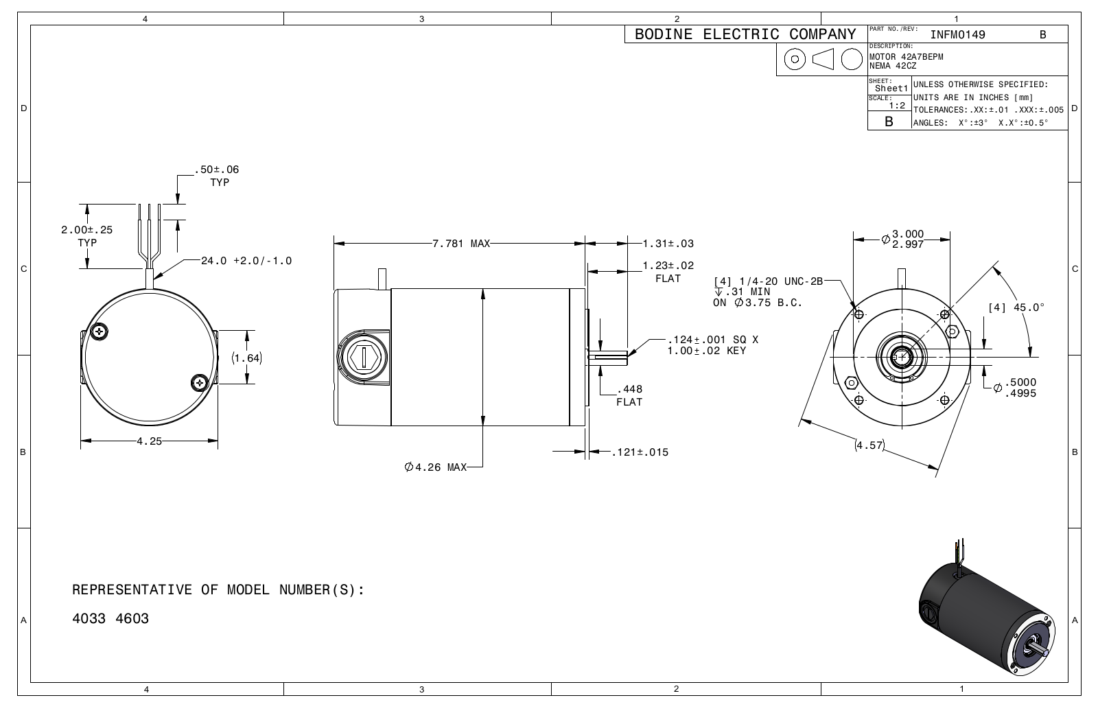 Bodine 4033, 4603 Reference Drawing