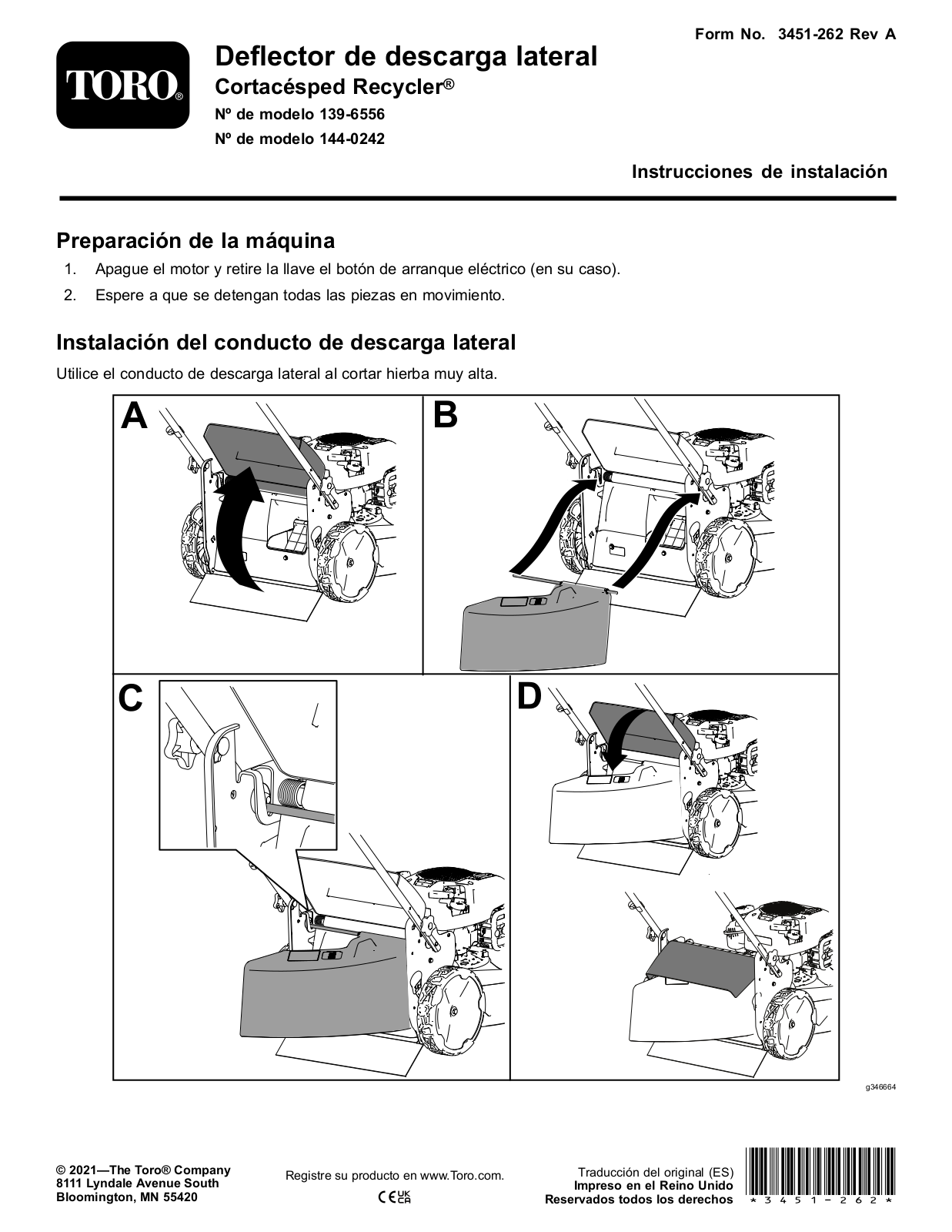 Toro 139-6556 Installation Instructions
