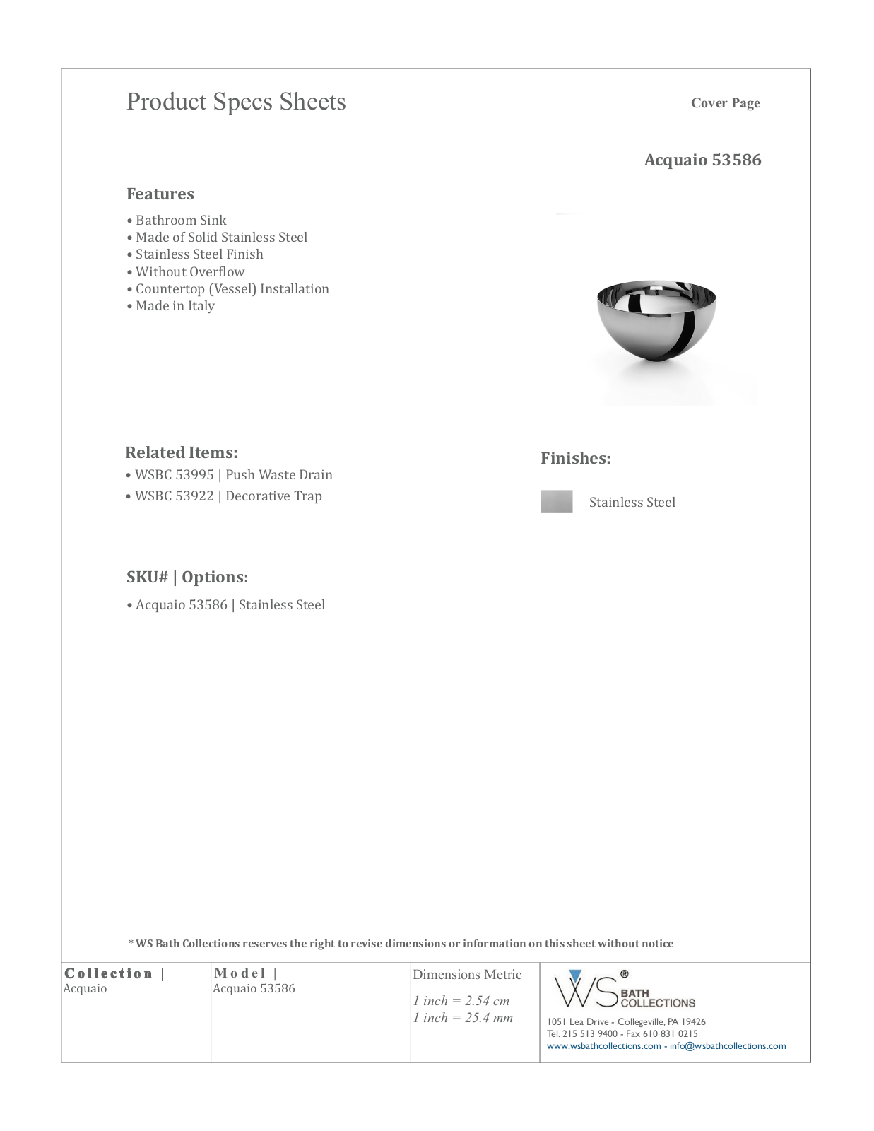 WS Bath Collections WSO1262 Specifications - ManualMachine.com