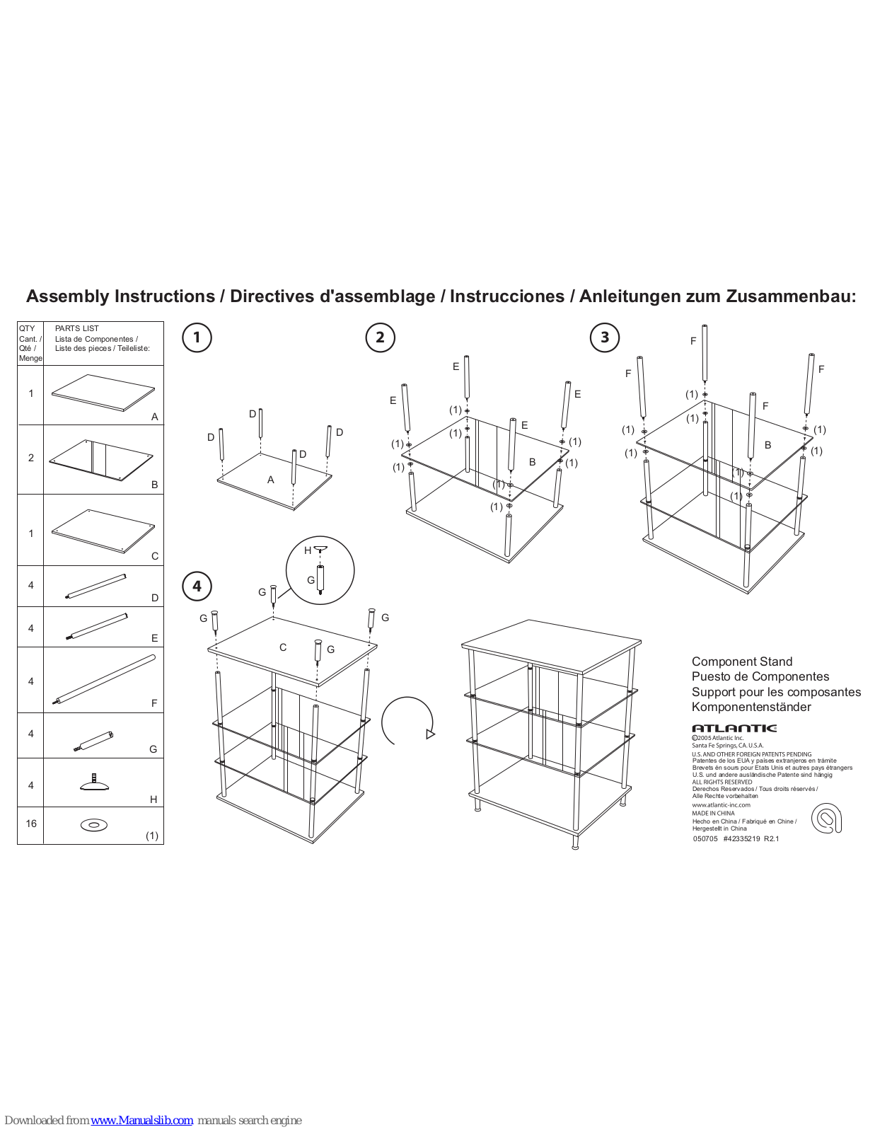 Atlantic Component Stand 050705, 50705 Assembly Instructions Manual