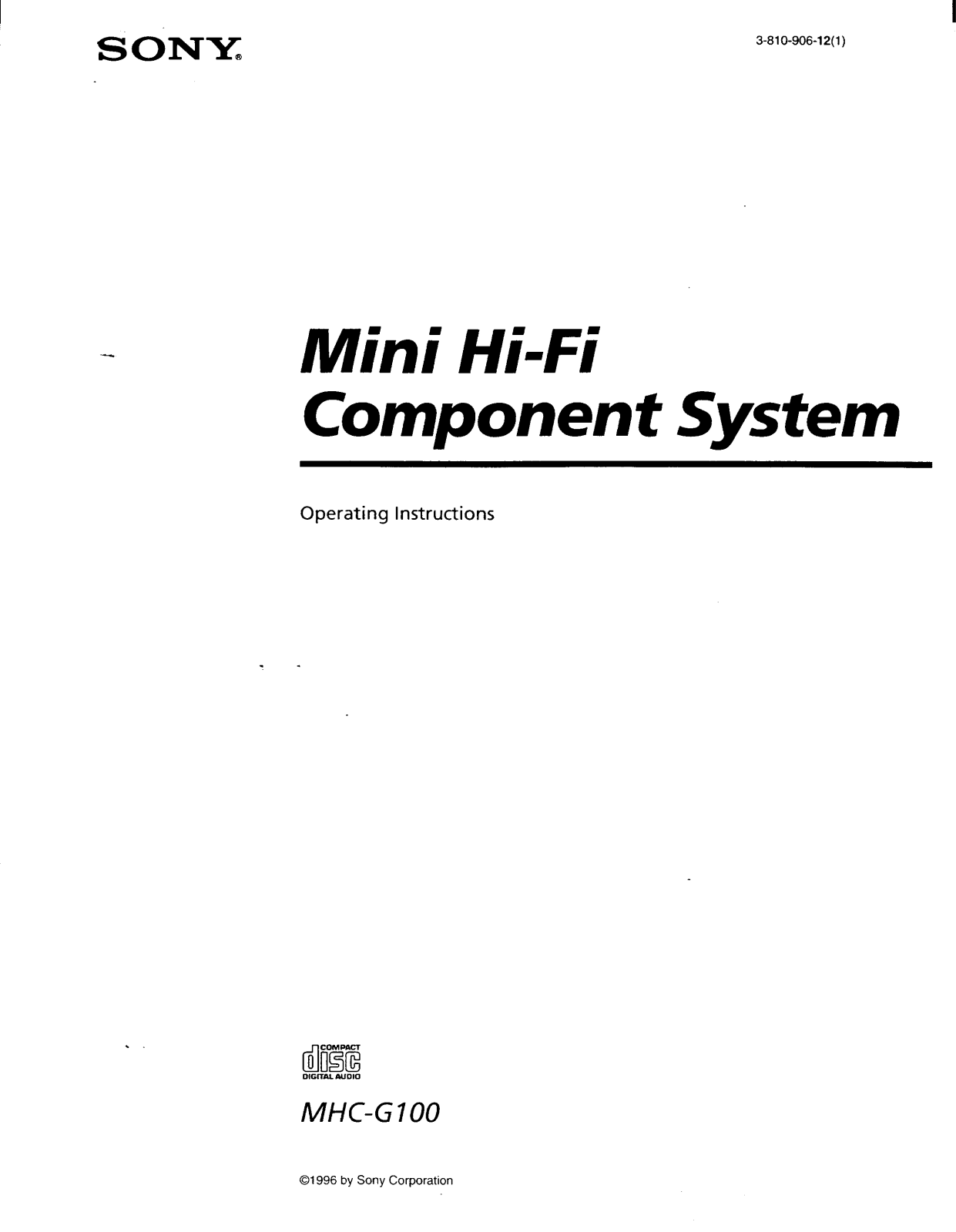 Sony MHC-G100 Operating Manual