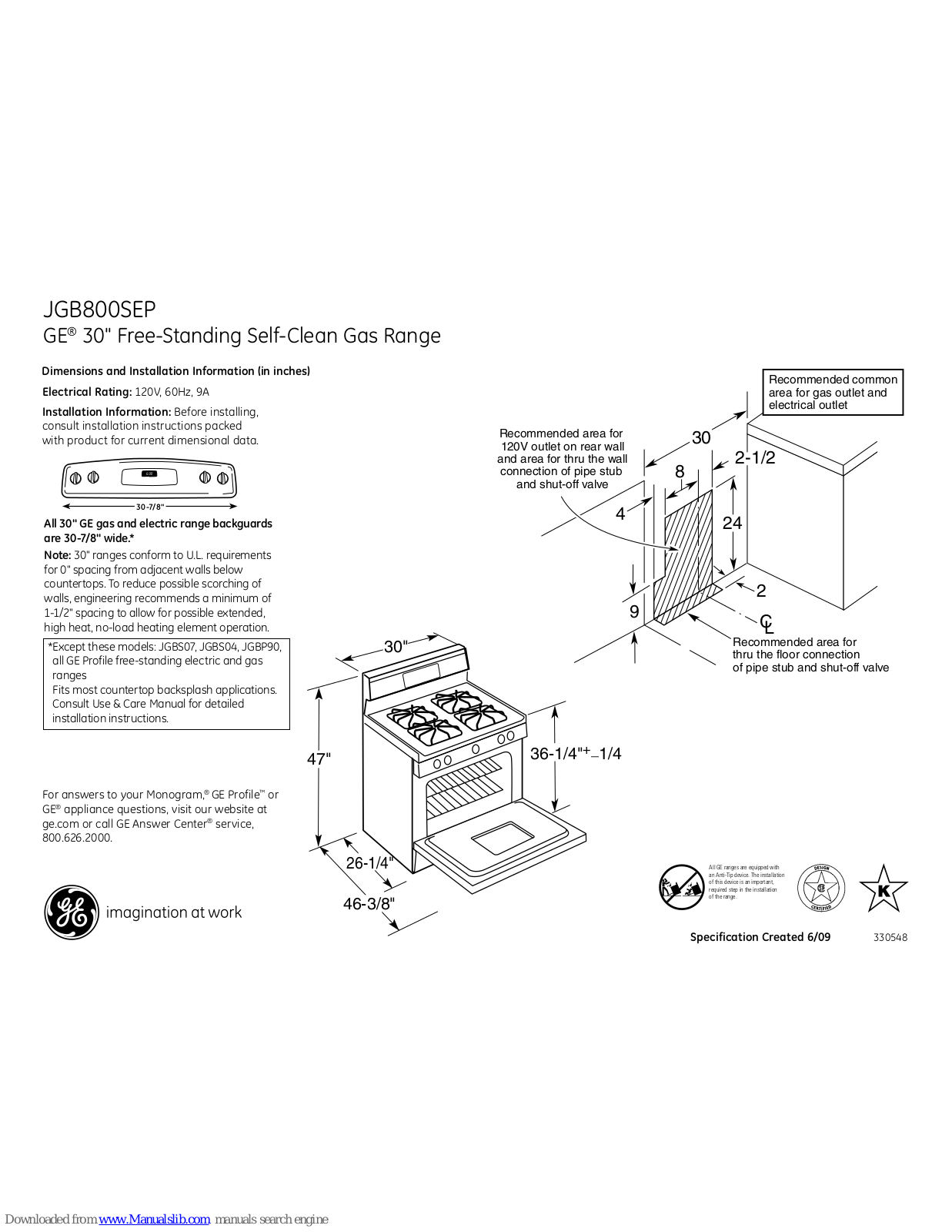 GE Profile JGB800SEP, JGB800SEPSS Dimensions And Installation Information - ManualMachine.com