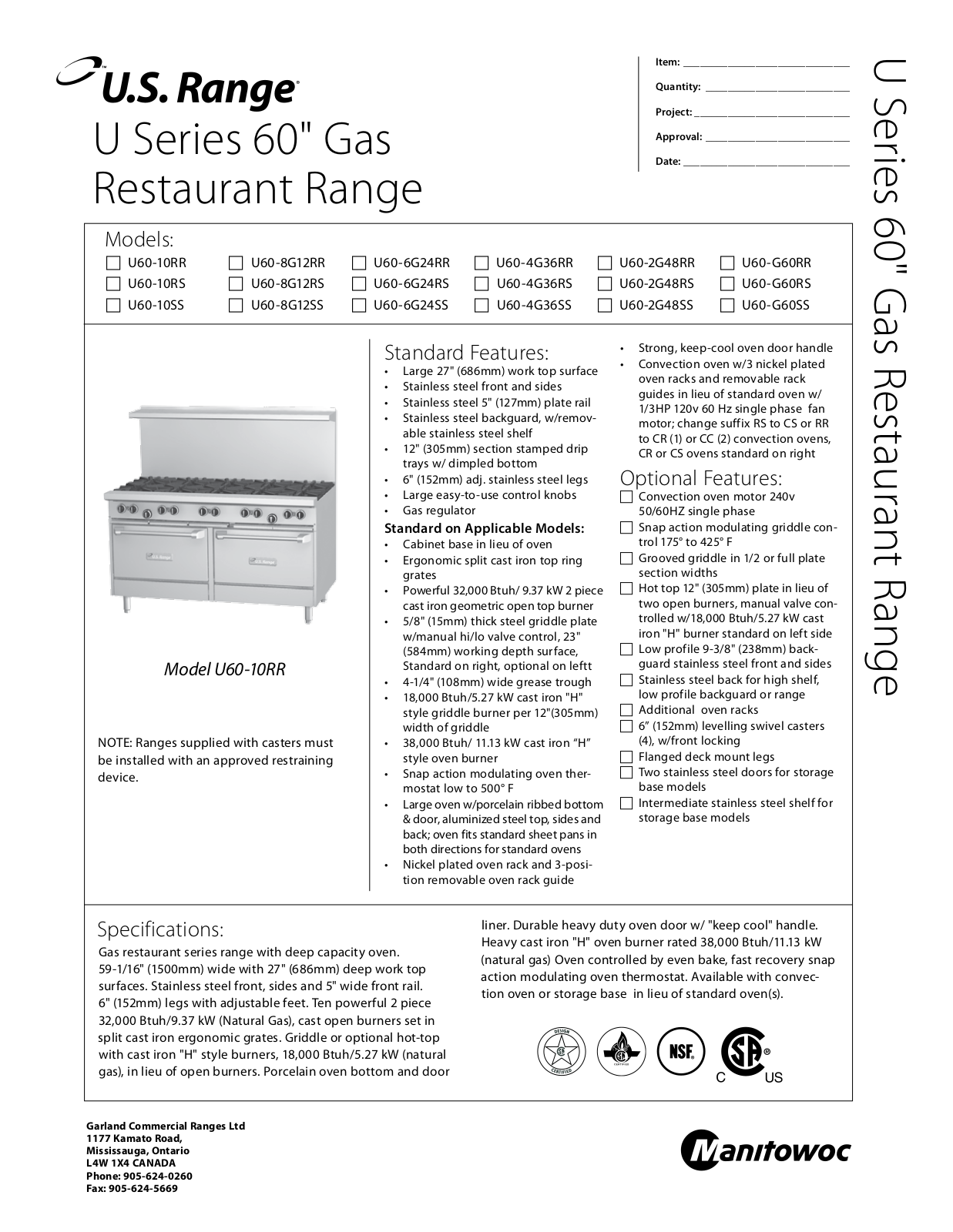 US Range U60-2G48RR, U60-10RR Installation  Manual - ManualMachine.com