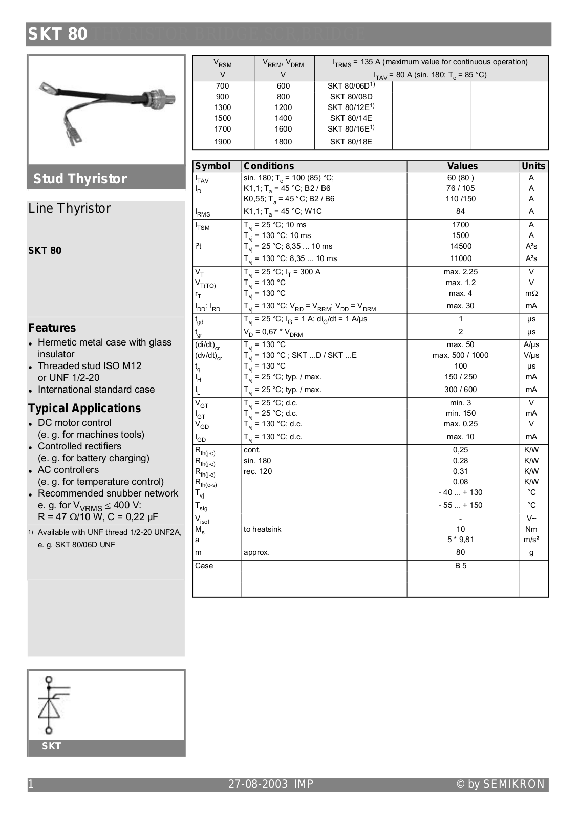 Semikron SKT80 Data Sheet