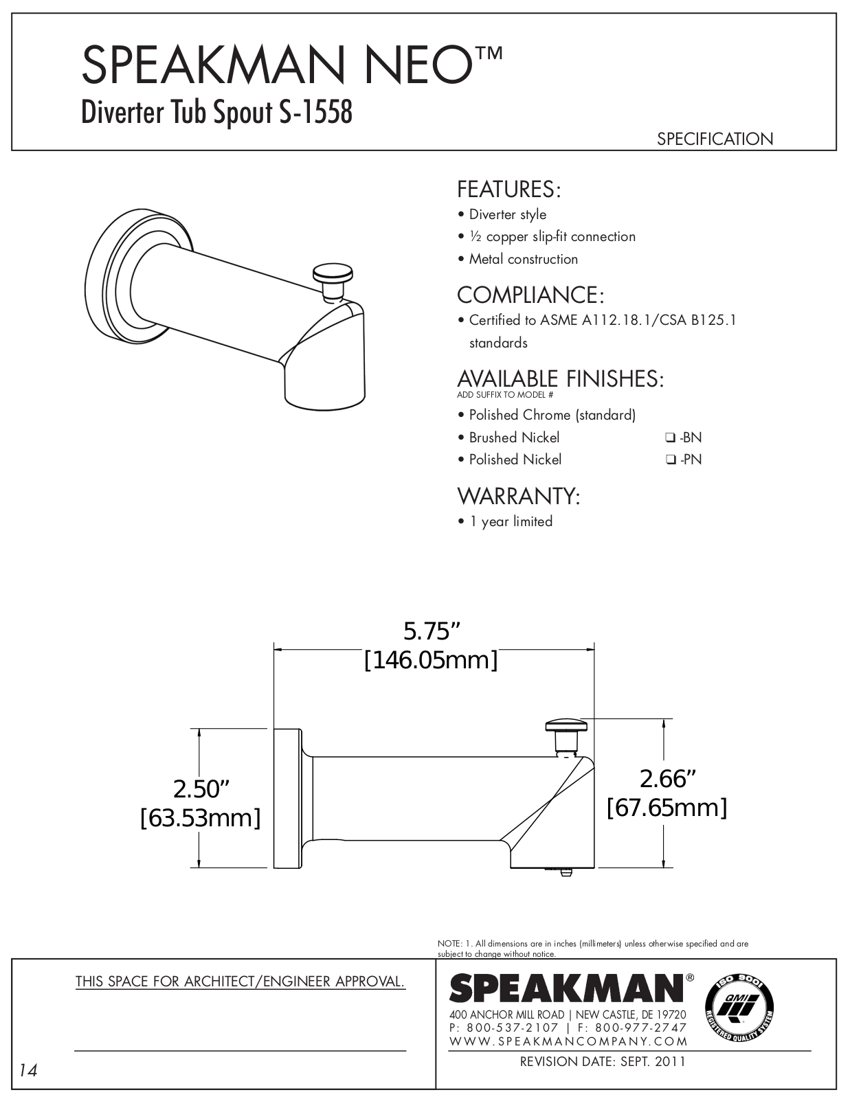 Speakman SPK2282 Specification Sheet - ManualMachine.com