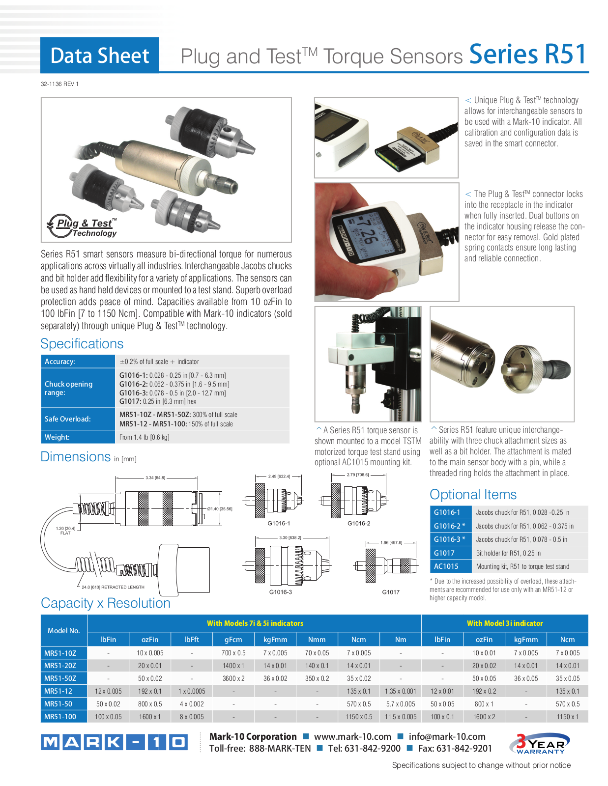 Mark-10 MR51-10Z, MR51-20Z, MR51-50Z, MR51-12, MR51-50 Data Sheet