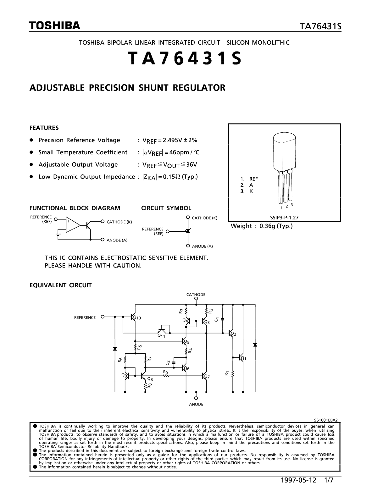 Toshiba TA76431S Datasheet