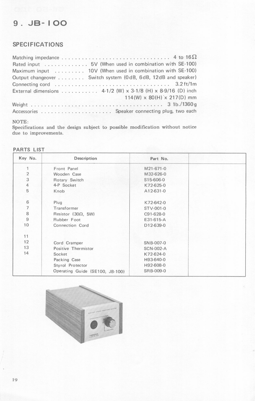 Pioneer JB-100 Service Manual