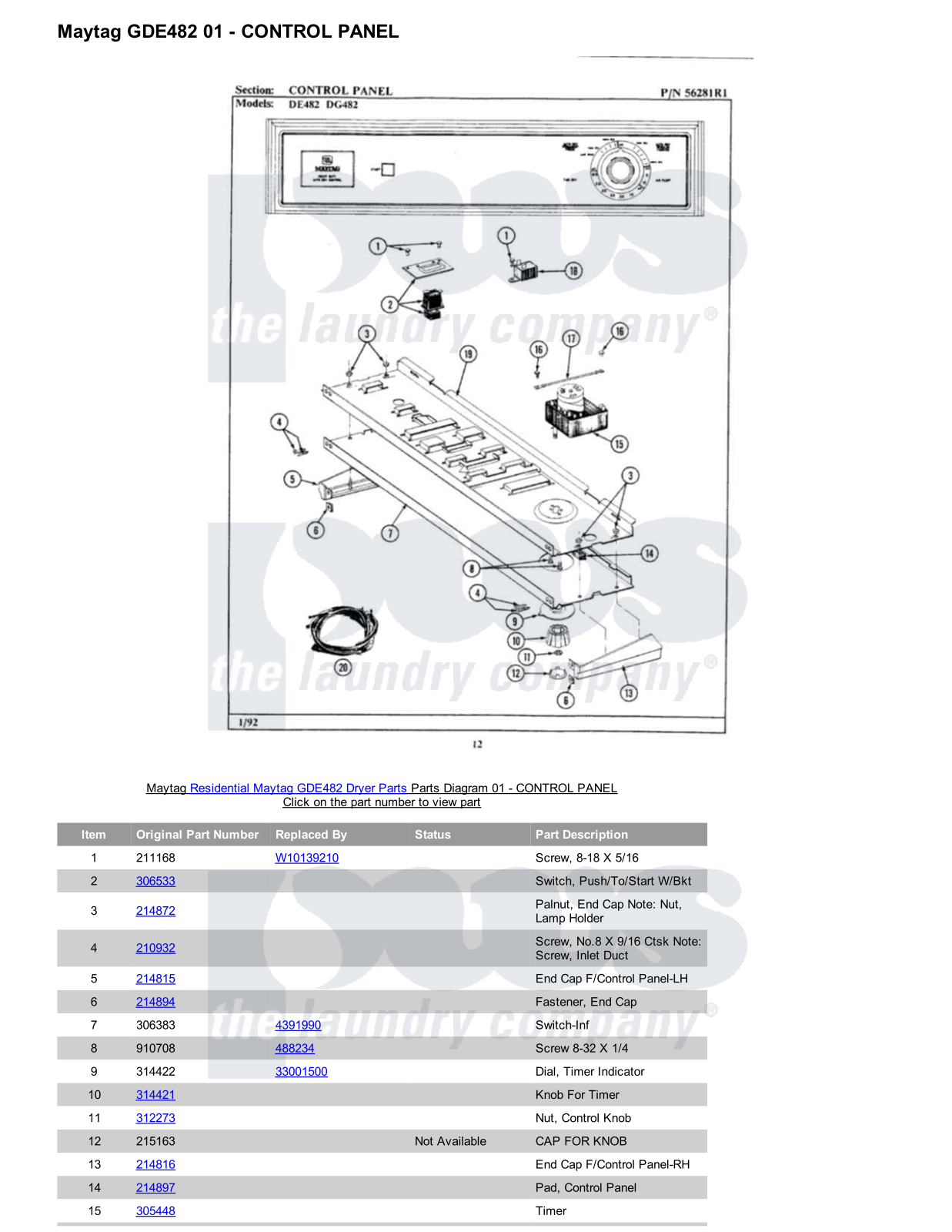 Maytag GDE482 Parts Diagram