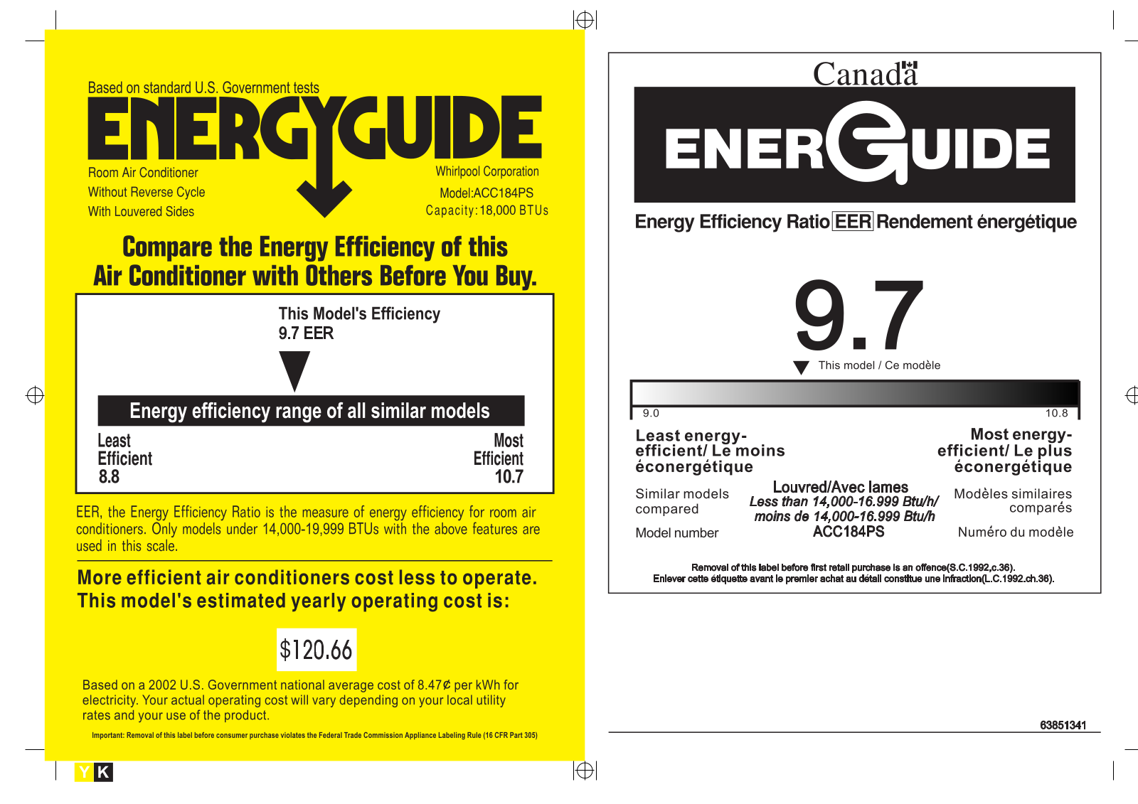 Whirlpool ACC184PS Energy label