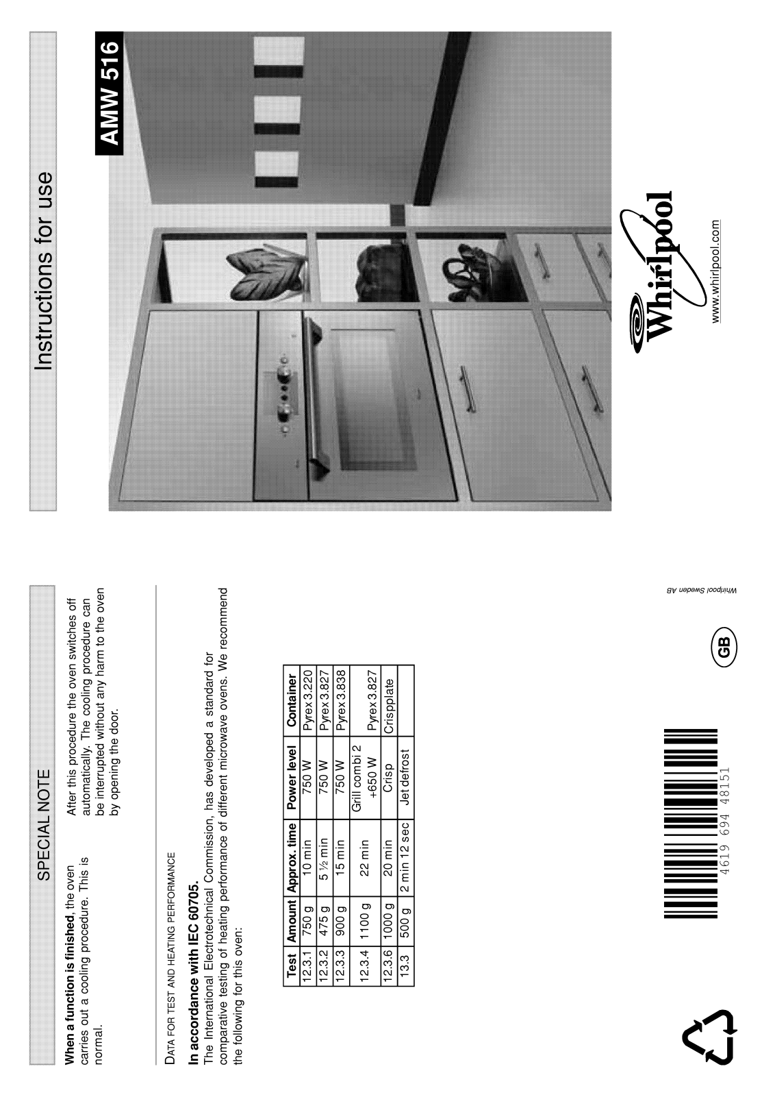 Whirlpool AMW 516 BL, AMW 516/1 IX INSTRUCTION FOR USE