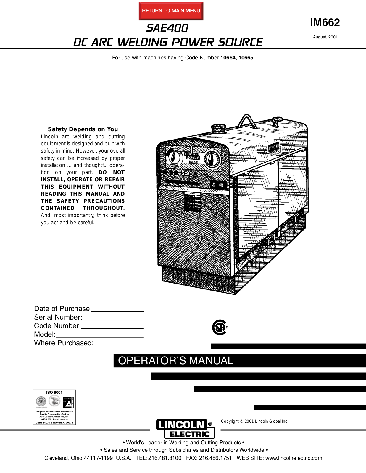 Lincoln Electric IM662 User Manual