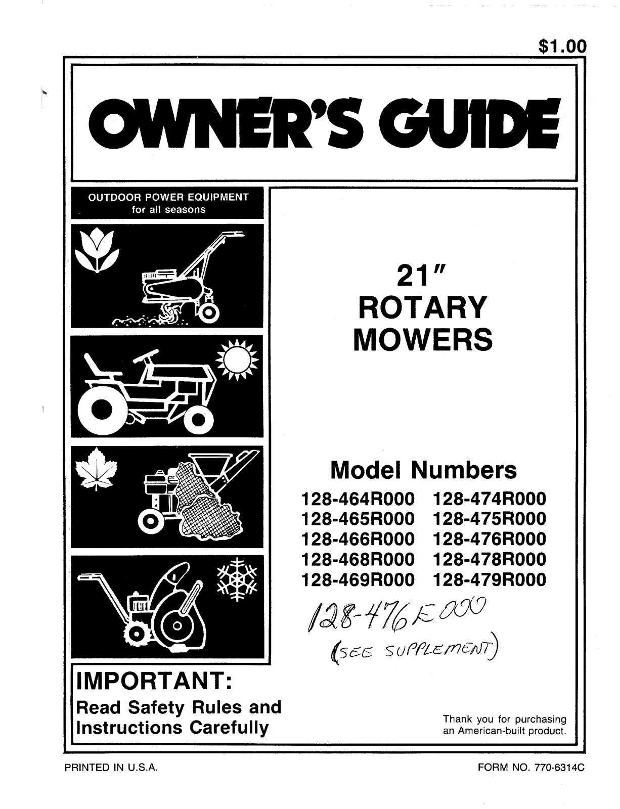 MTD 128-465R000, 128-476R000, 128-475R000, 128-474R000, 128-469R000 User Manual