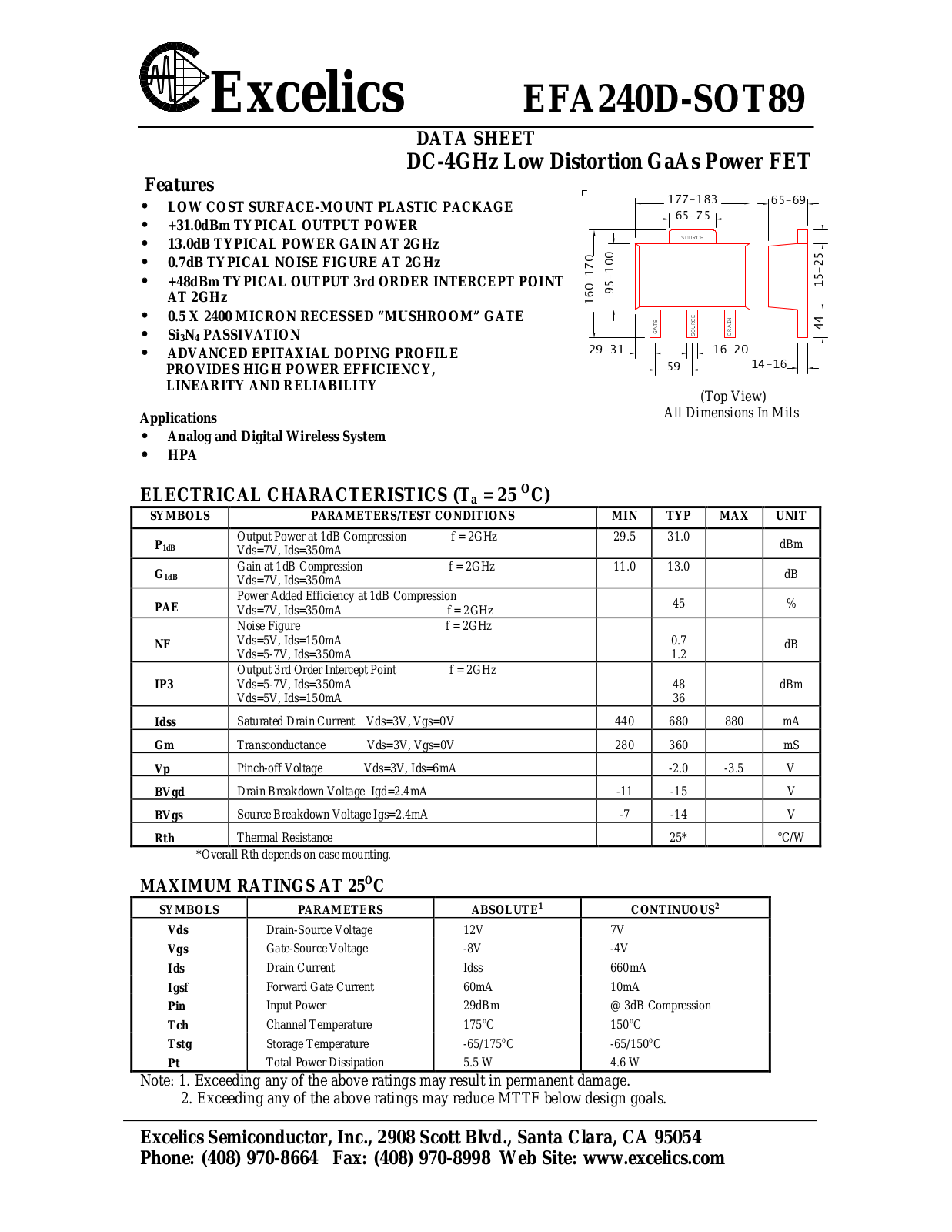 Excelics EFA240D-SOT89 Datasheet