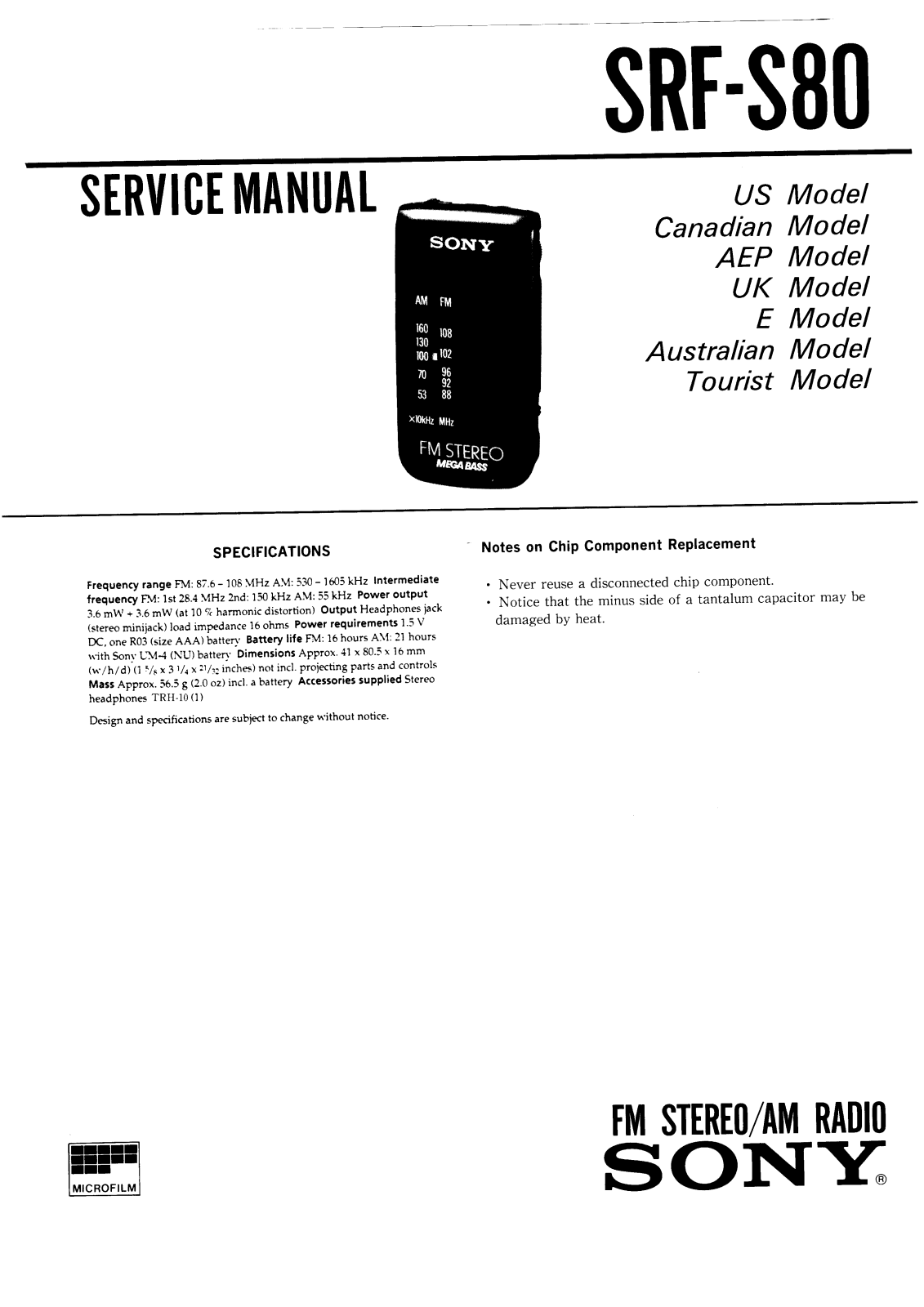 Sony SRFS-80 Service manual