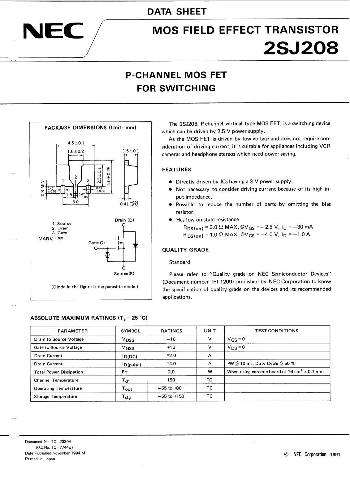 NEC 2SJ208 Technical data