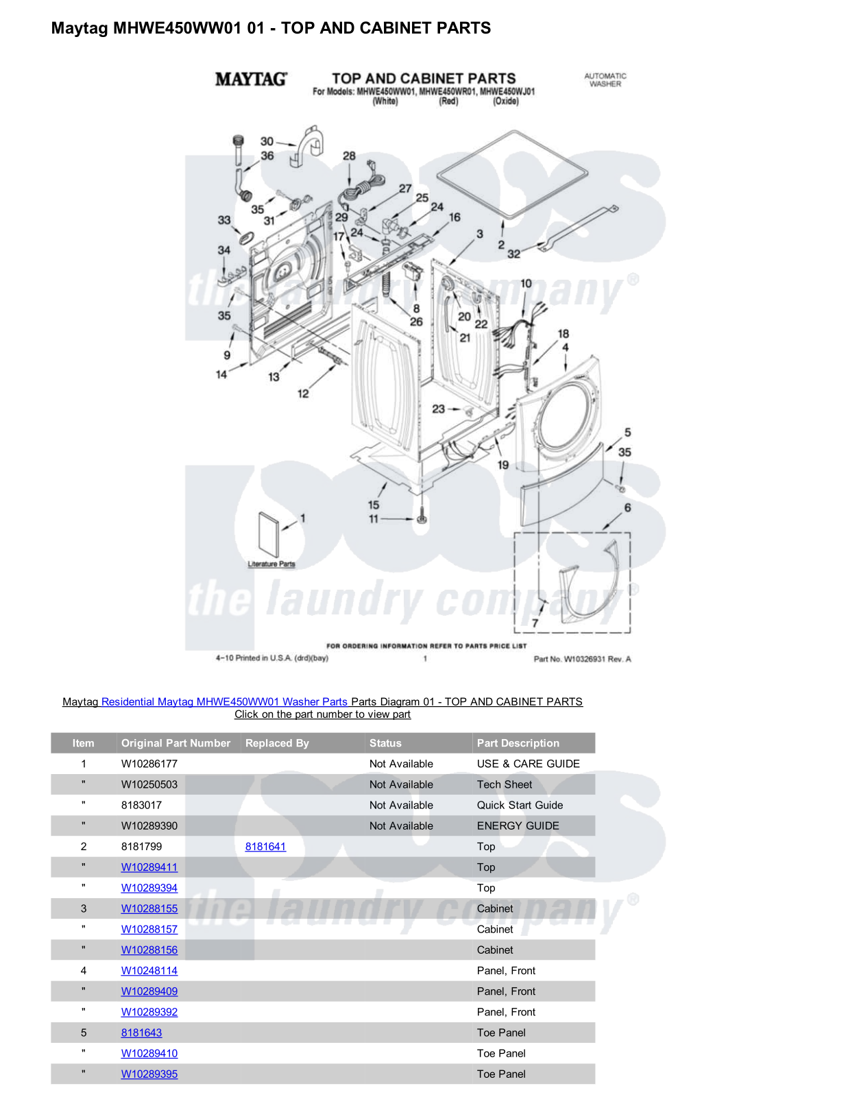 Maytag MHWE450WW01 Parts Diagram