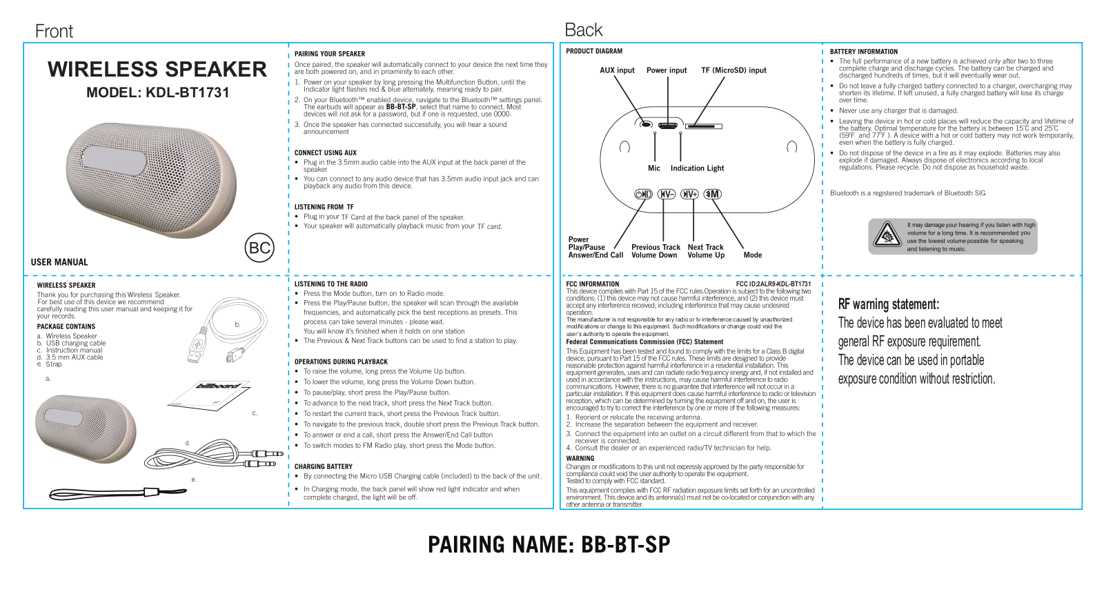 G KINDLY ELECTRONIC KDL BT1731 User Manual