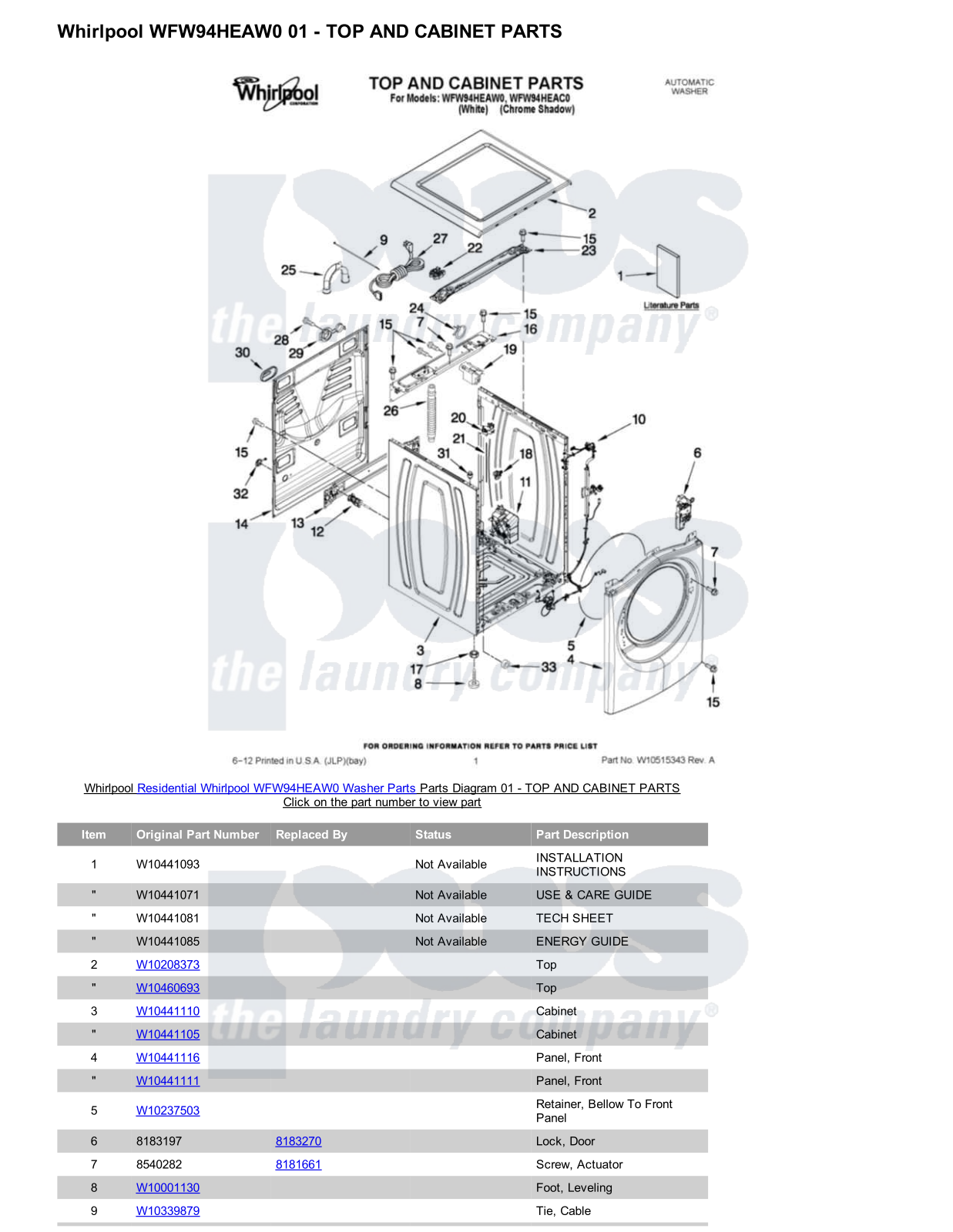 Whirlpool WFW94HEAW0 Parts Diagram