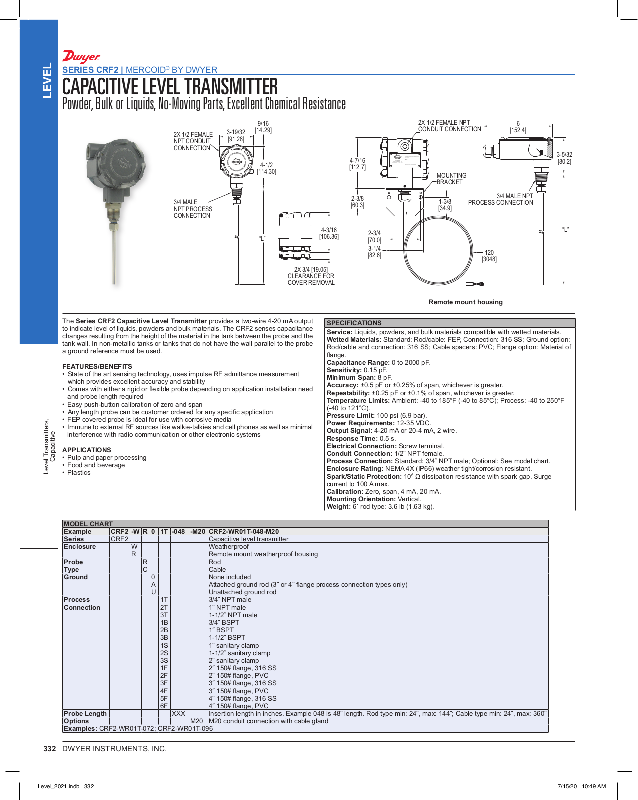 Dwyer Instruments SERIES CRF2 Catalog Page