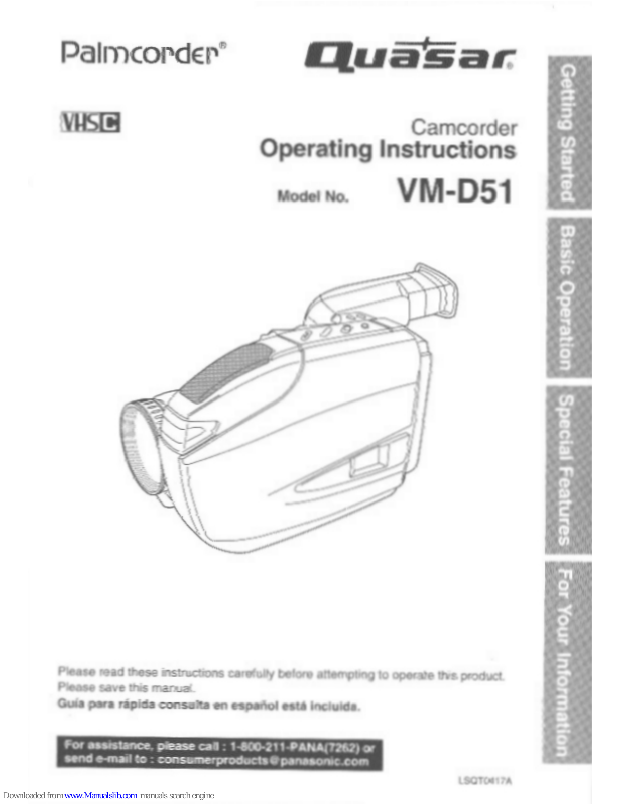 Quasar Palmcorder VM-D51, VMD51 - VHS-C MOVIE CAMERA User Manual