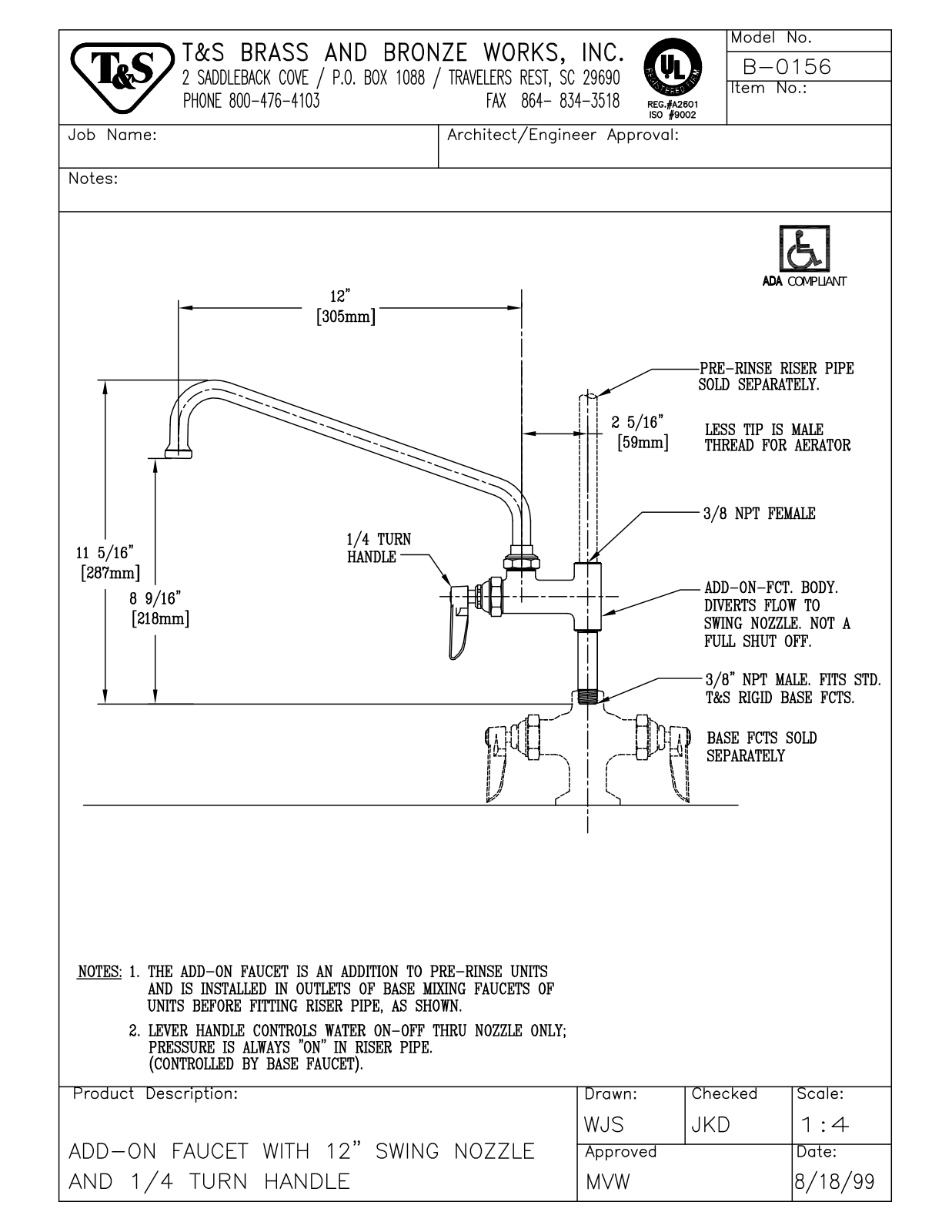 T & S Brass & Bronze Works B-0156 General Manual