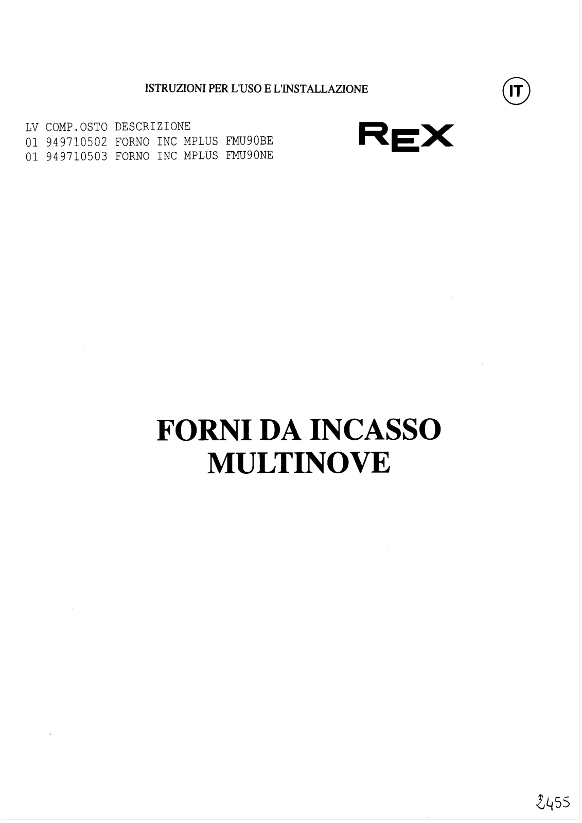 Rex FMU90NE, FMU90BE User Manual