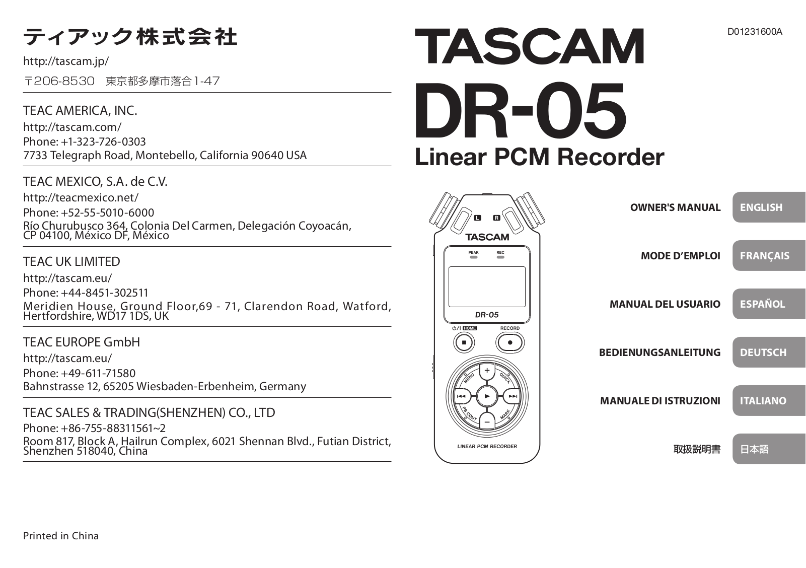 Teac DR-05 User Manual V.2.00