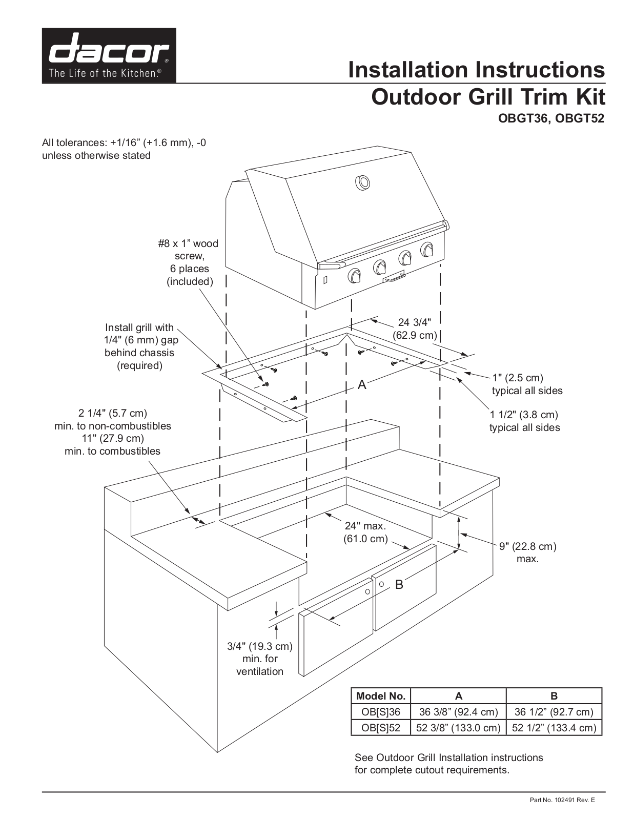 Dacor OBGT52, OBGT36 Installation Guide