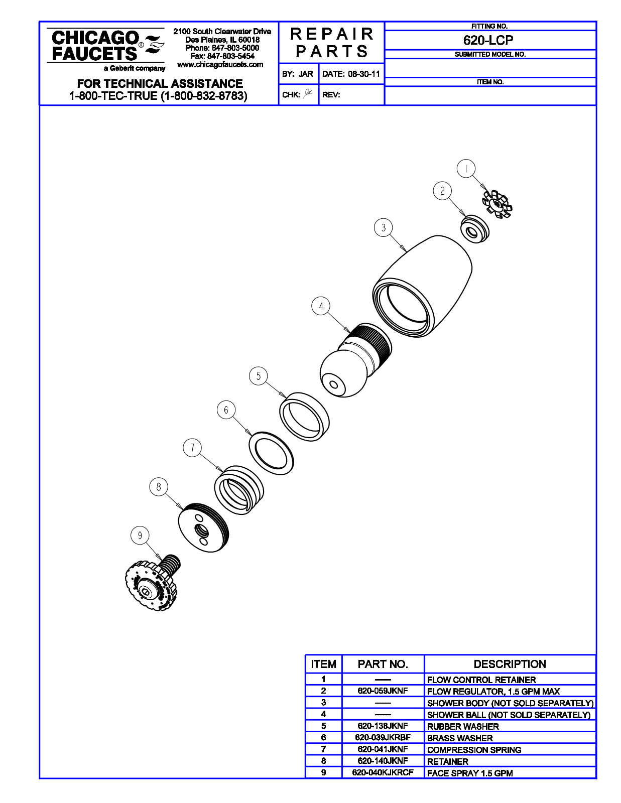 Chicago Faucet 620-LCP Parts List