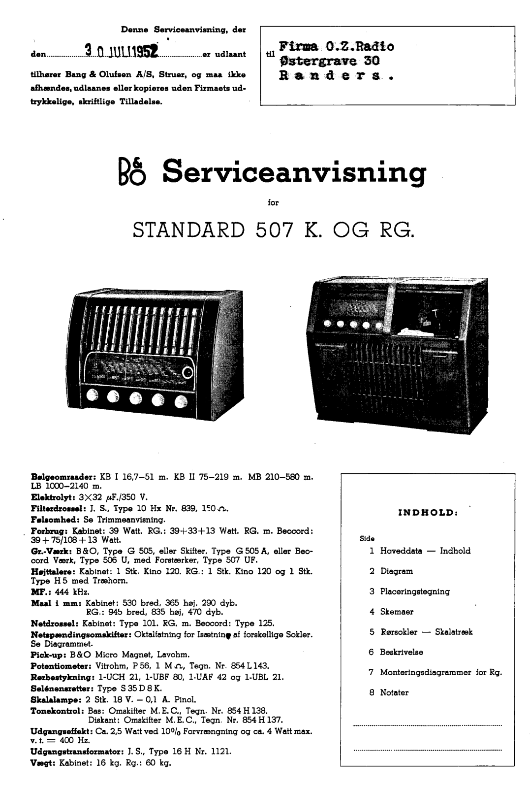 Bang Olufsen STANDARD-507-K Service Manual