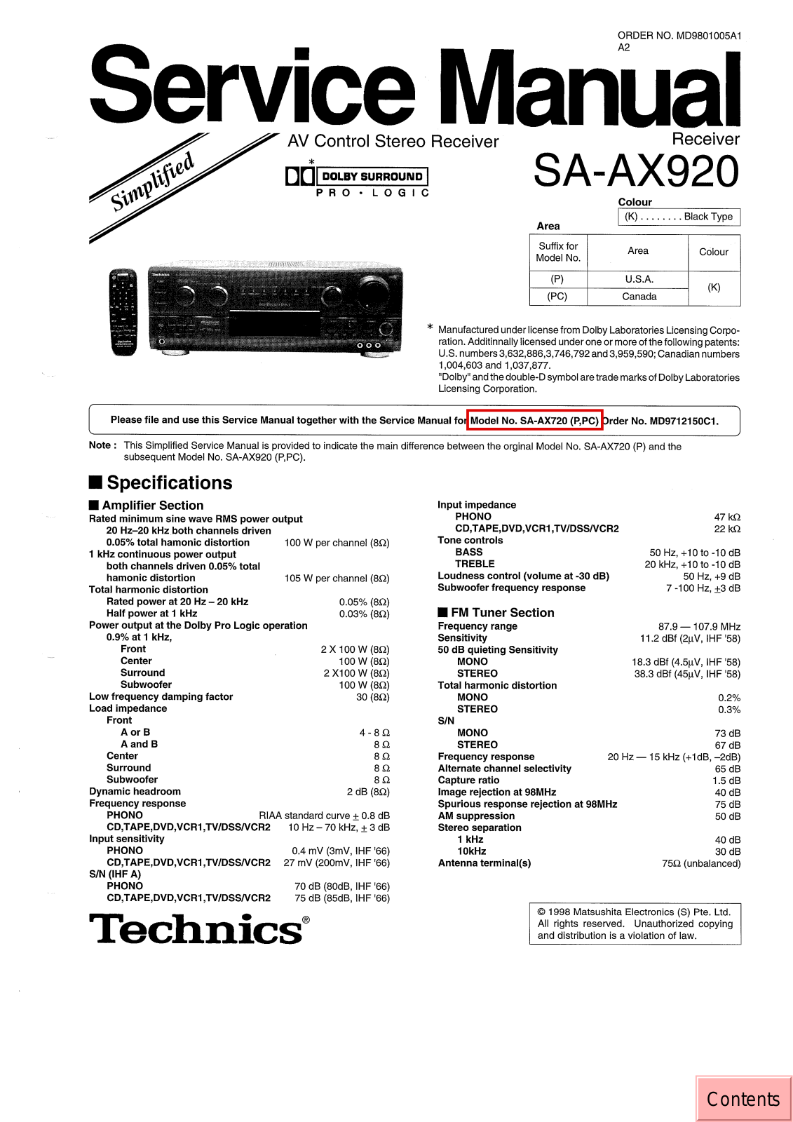 Technics SAAX-920 Service manual