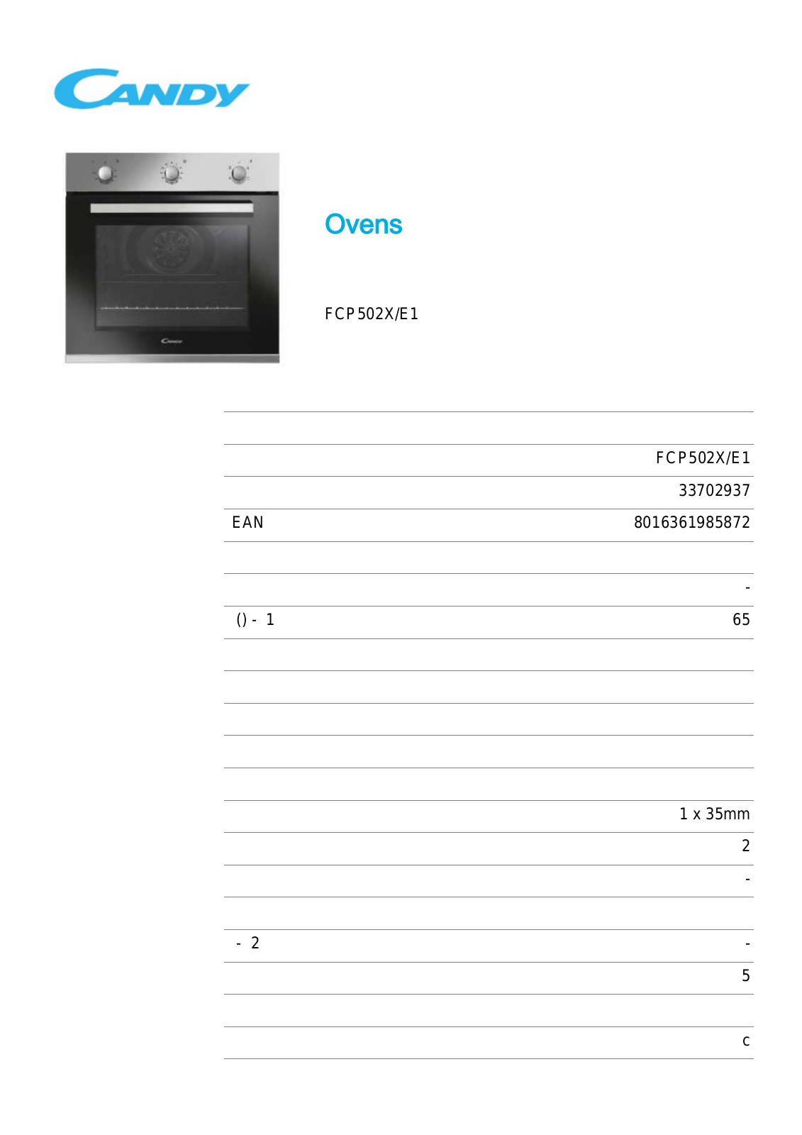 Candy FCP502X/E1 User Manual