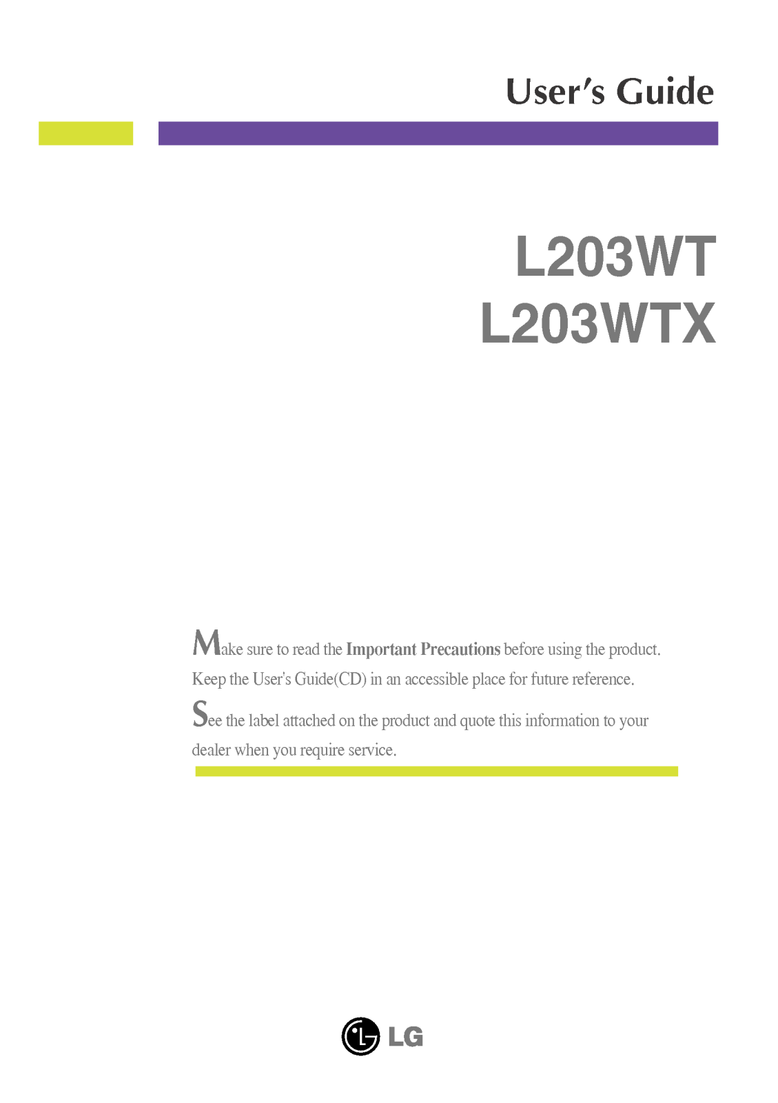 LG L203WT-BF, L203WTX-BF User Manual