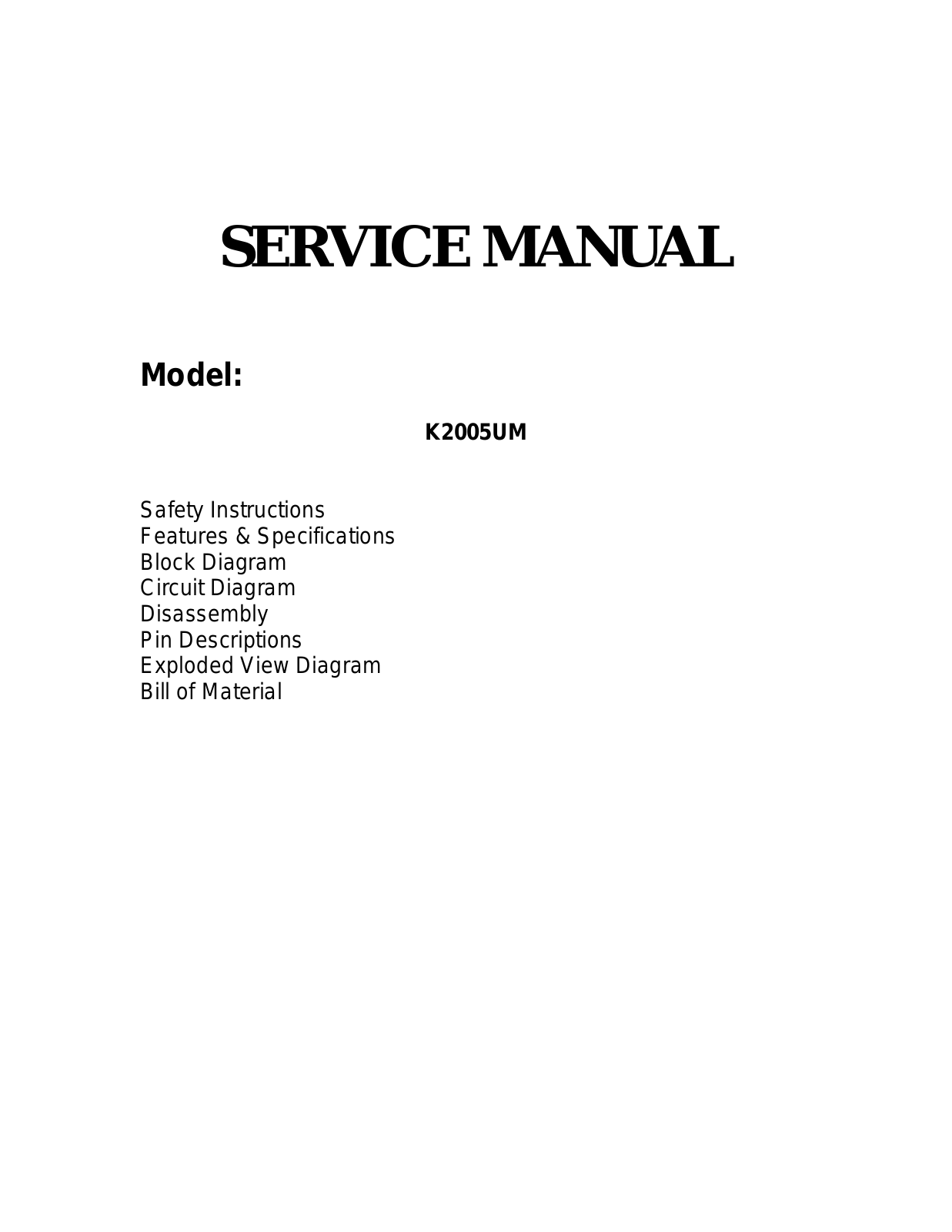 KONKA K2005UM  NTSC Schematic