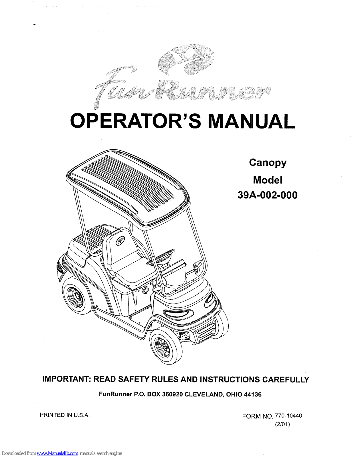 FunRunner 39A-002-000 Operator's Manual - ManualMachine.com