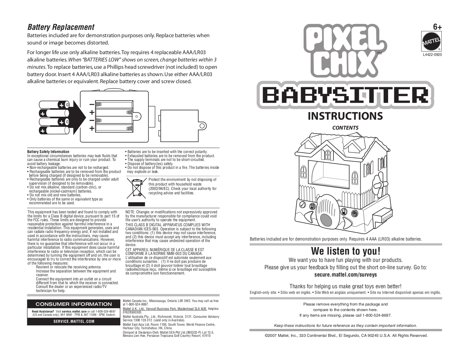 Fisher-Price L4422 Instruction Sheet