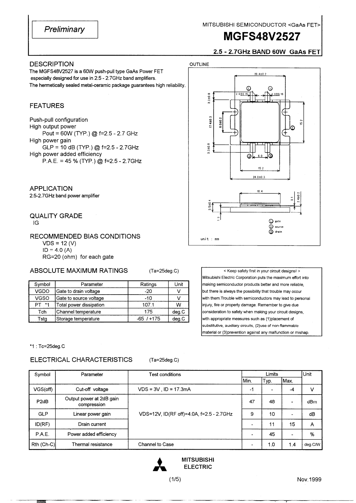 Mitsubishi MGFS48V2527 Datasheet