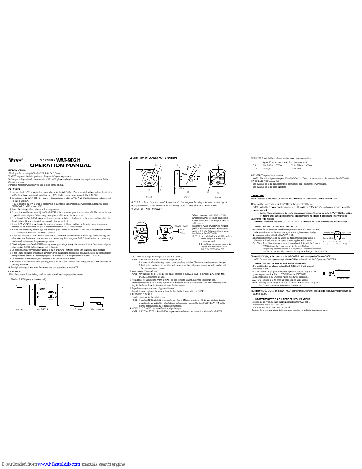 Watec WAT-902H Operation Manual