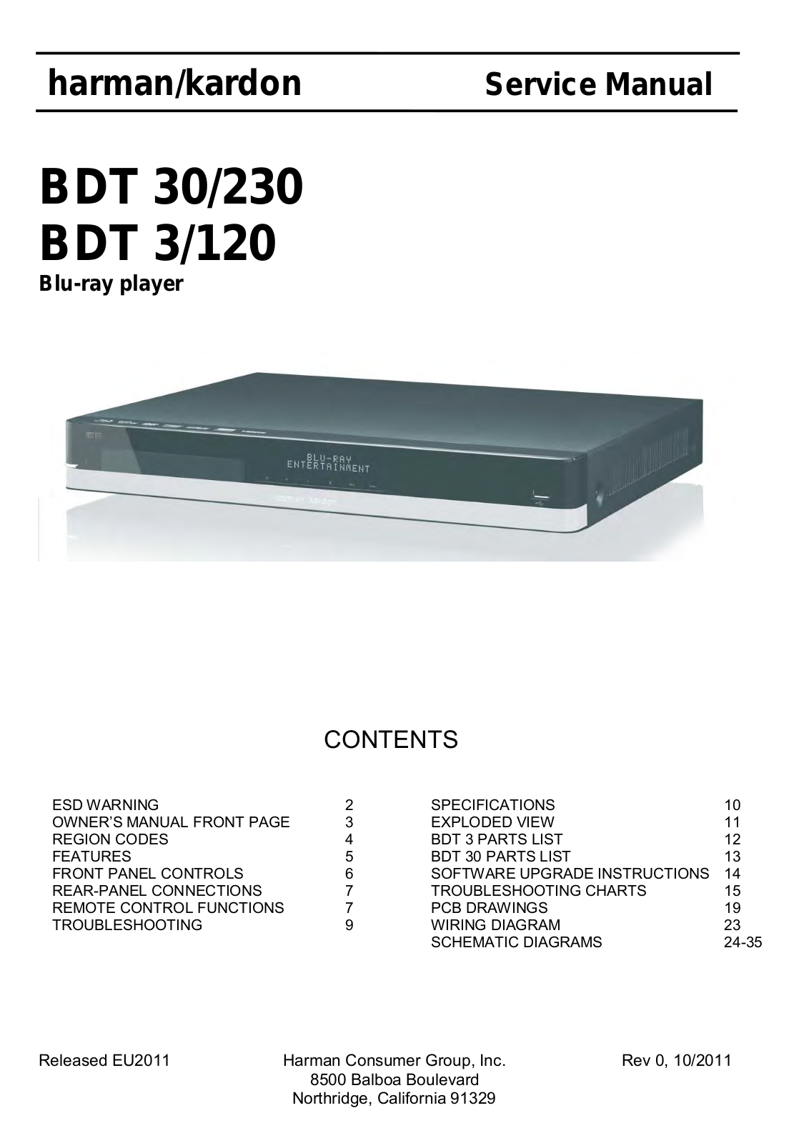 Harman Kardon BDT-30, BDT-3 Service Manual