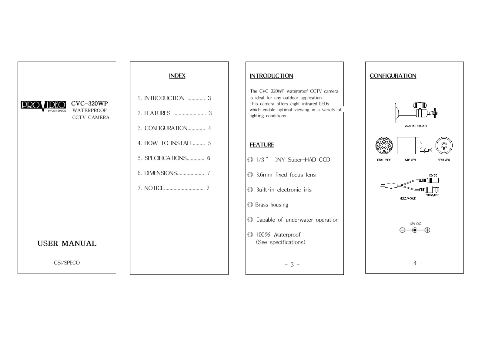 Speco CVC-320WP User Manual