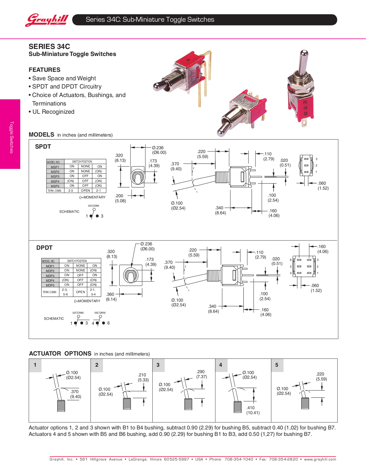 Grayhill Toggle Switches 34C User Manual