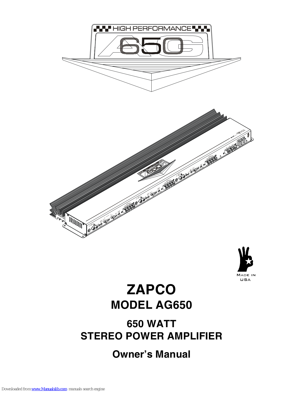 zapco AG650 Owner's Manual